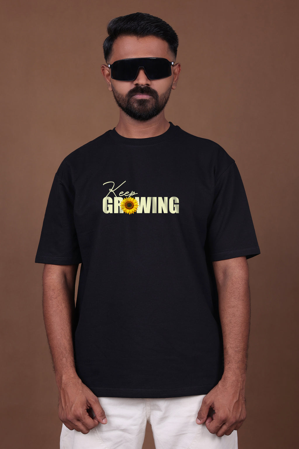 Printed Oversized T-shirt | Sunflower – “Keep Growing” | Black T-Shirt