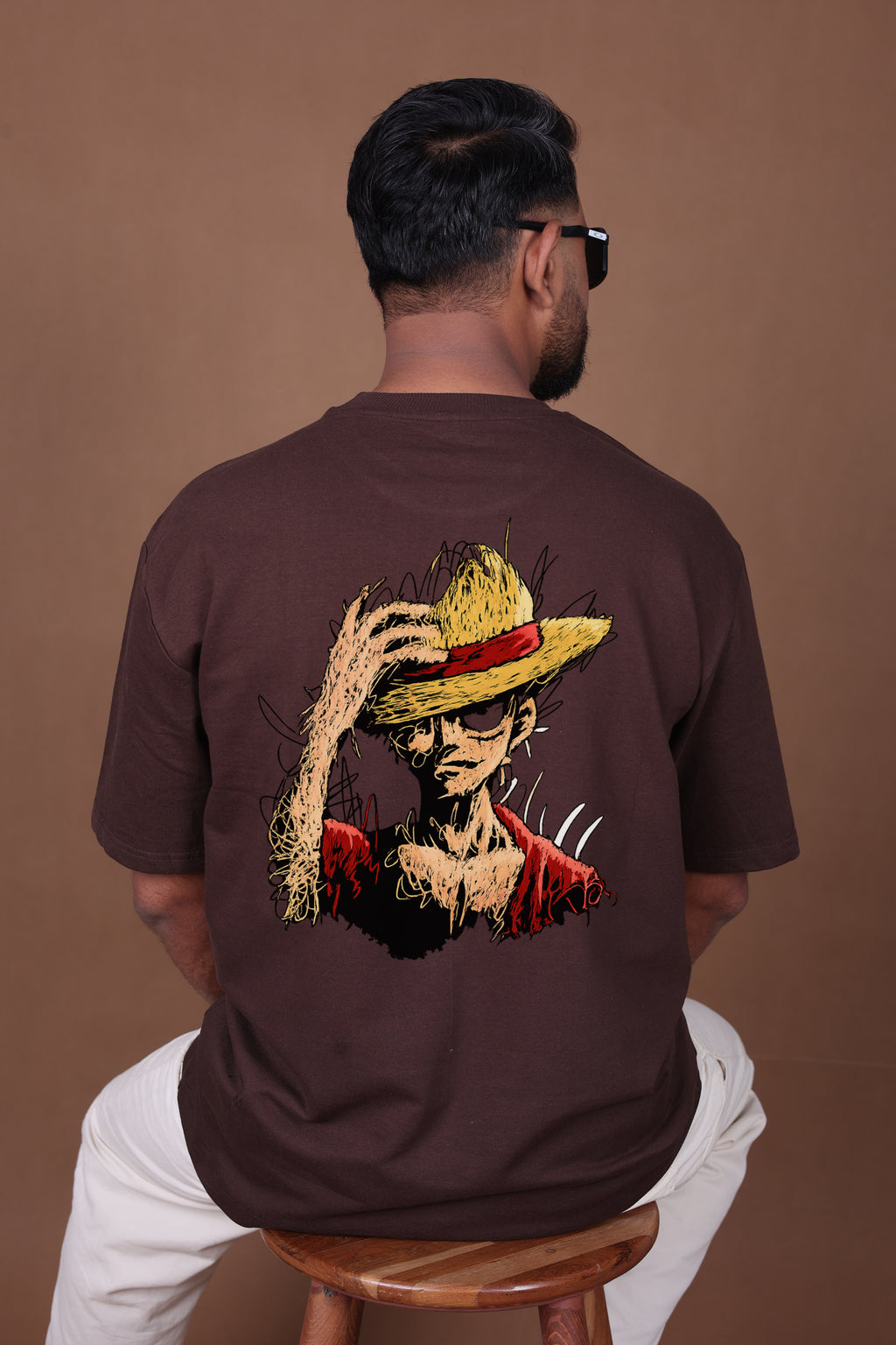Printed Oversized T-shirt | Anime Inspired Back Print | Brown T-Shirt