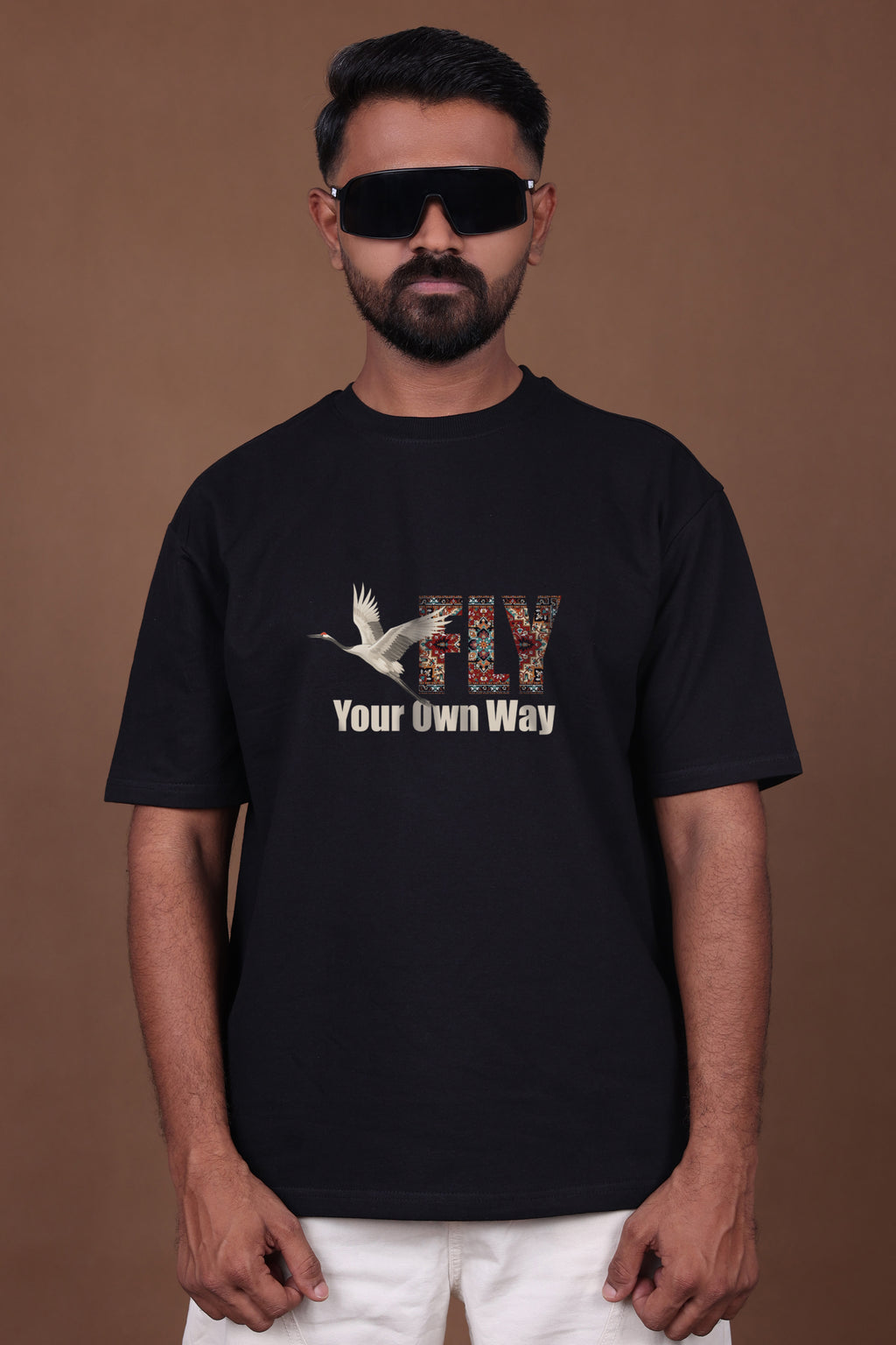 Printed Oversized T-shirt | Fly Your Own Way Graphic | Black T-Shirt