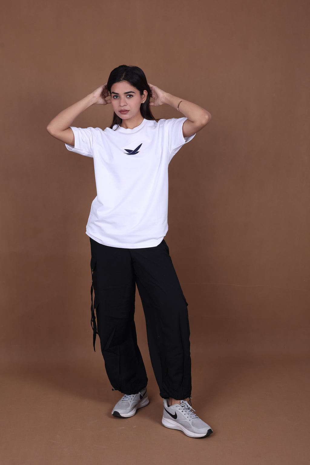 Printed Oversized T-shirt | Freedom Birds Silhouette Back Print | White T-Shirt