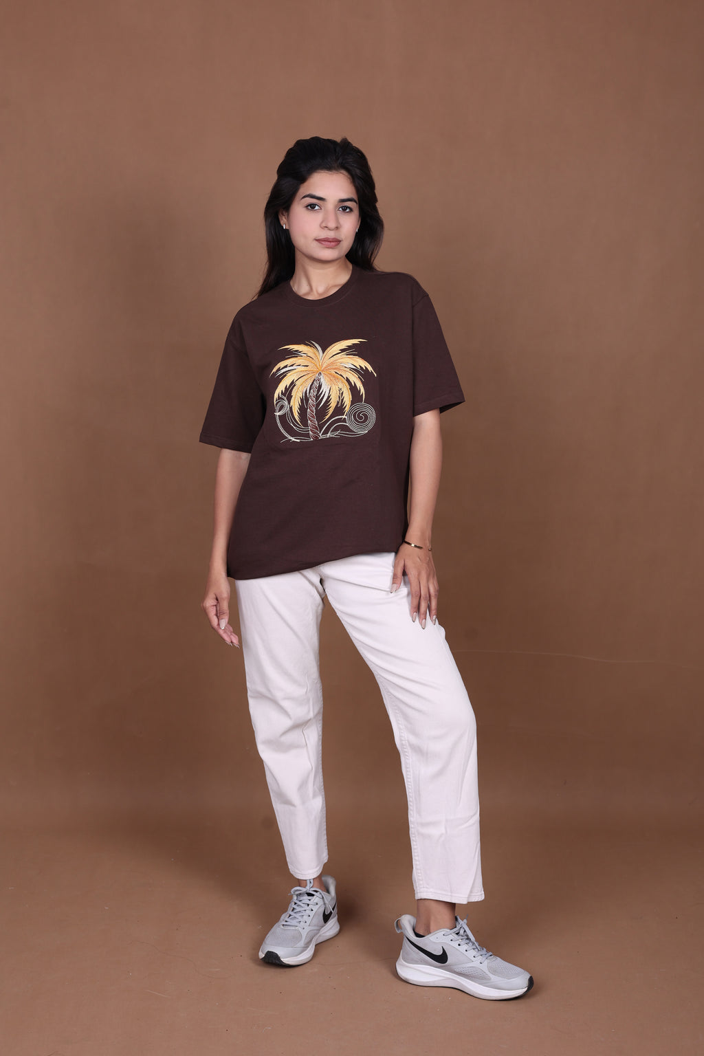 Embroiderd Oversized T-Shirt | SOUL PALM  Premium | Brown T-Shirt