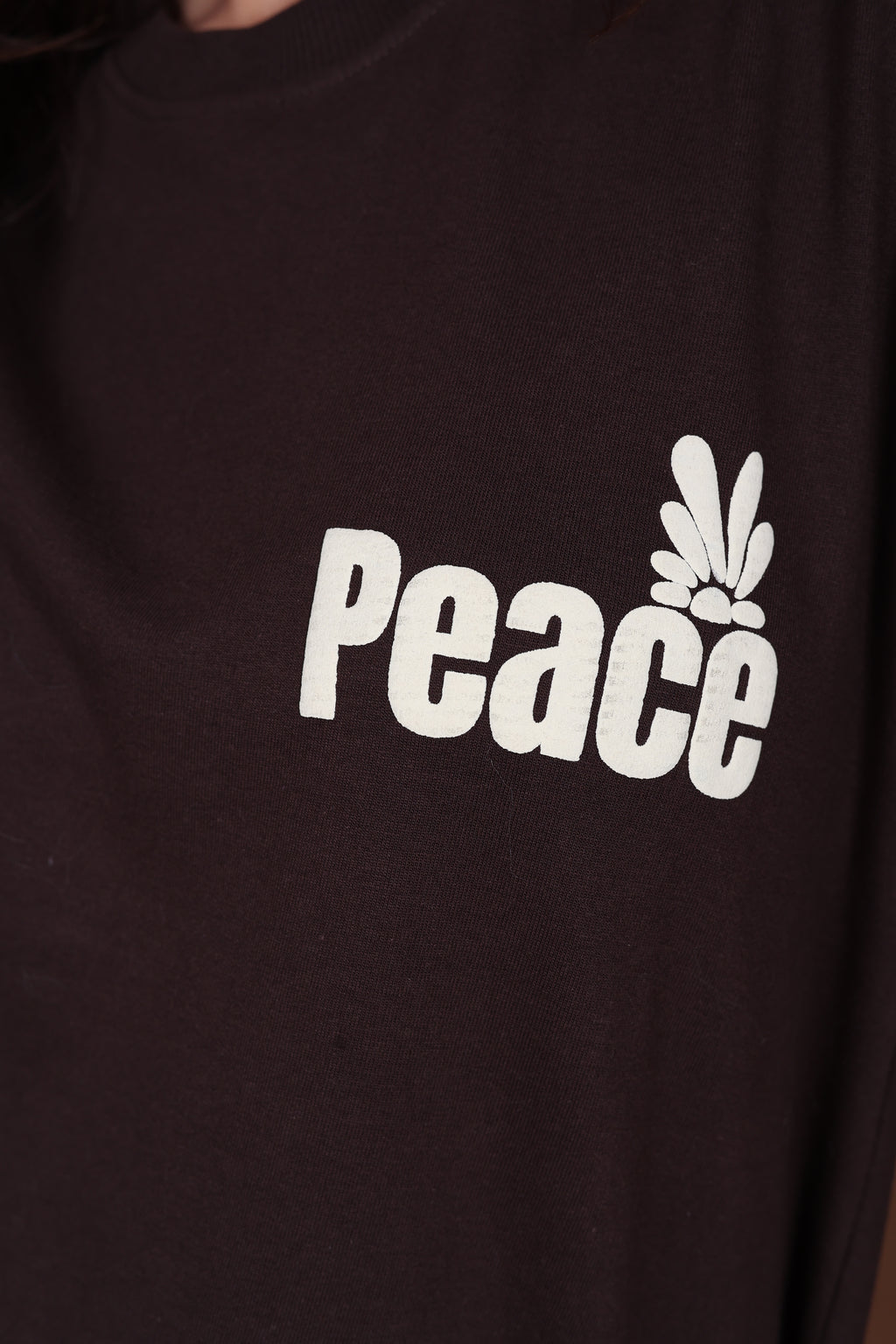 Printed Oversized T-shirt | Minimal Floral Line Art Back Print Premium | Brown T-Shirt