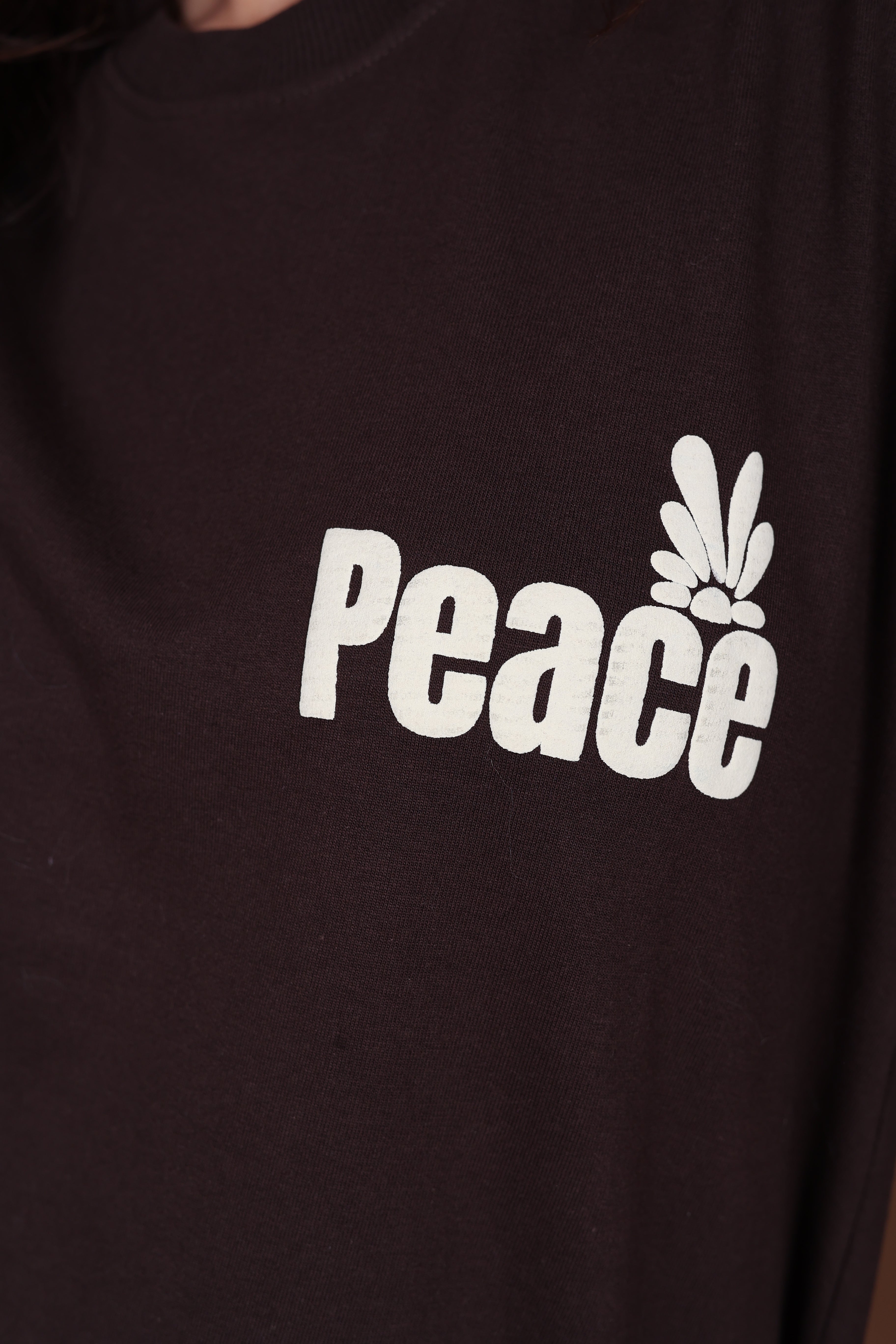 Printed Oversized T-shirt | Minimal Floral Line Art Back Print Premium | Brown T-Shirt