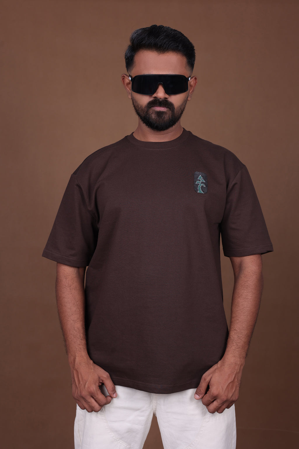 Printed Oversized T-shirt | Colorful Mandala Back Print Premium | Brown T-Shirt
