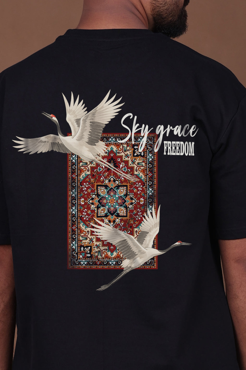 Printed Oversized T-shirt | Fly Your Own Way Graphic | Black T-Shirt