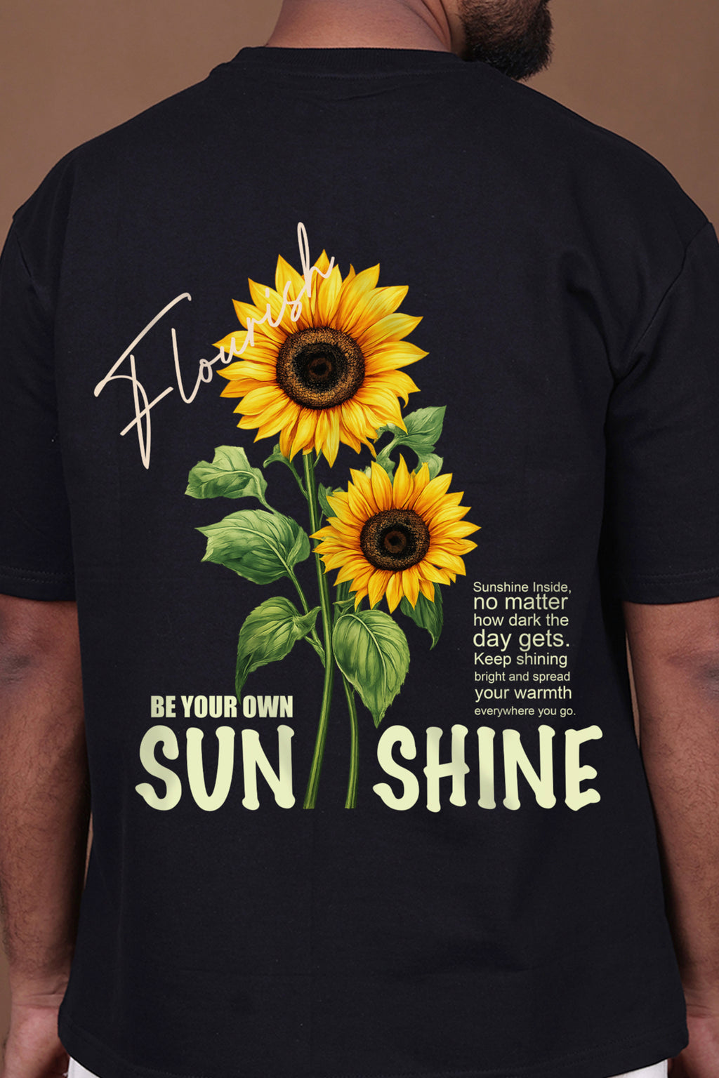 Printed Oversized T-shirt | Sunflower – “Keep Growing” | Black T-Shirt