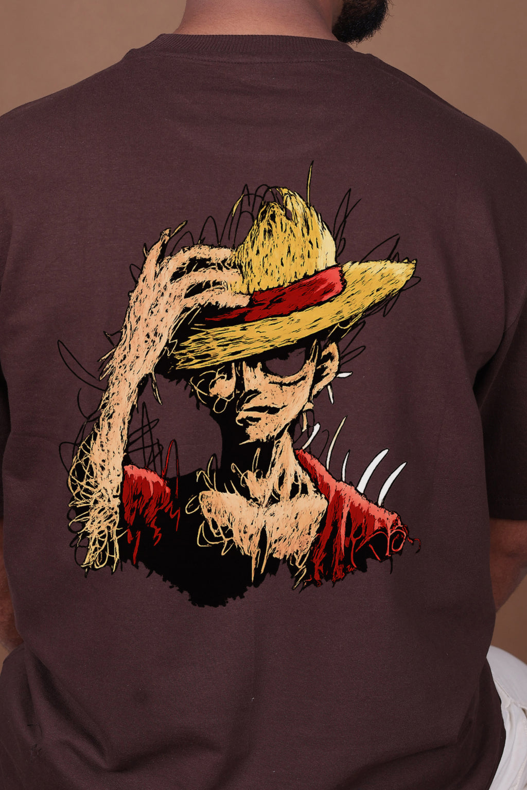 Printed Oversized T-shirt | Anime Inspired Back Print | Brown T-Shirt