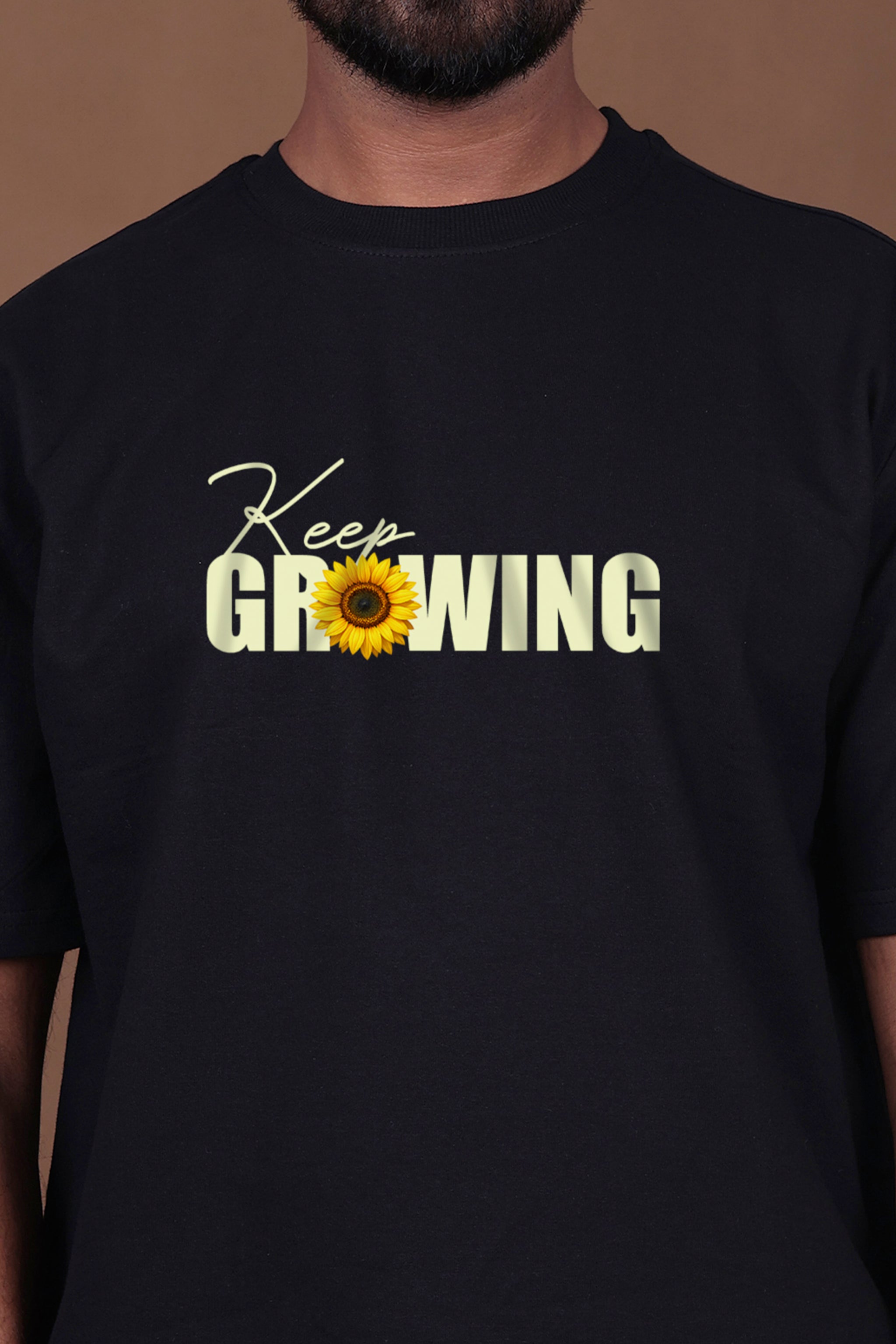 Printed Oversized T-shirt | Sunflower – “Keep Growing” | Black T-Shirt