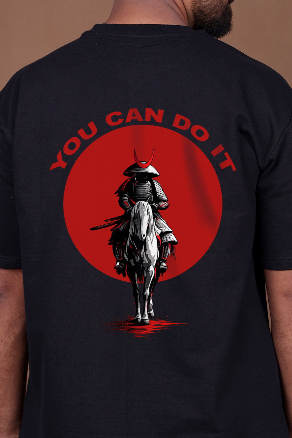 Printed Oversized T-shirt | Samurai Warrior “You Can Do It” Back Print | Black T-Shirt