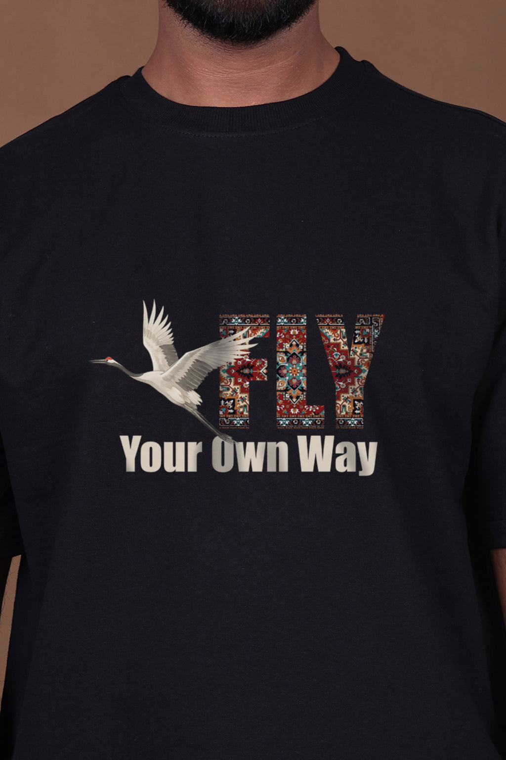 Printed Oversized T-shirt | Fly Your Own Way Graphic | Black T-Shirt