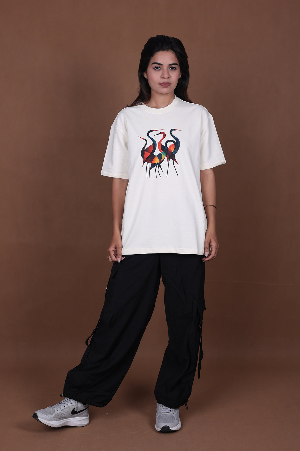 Printed Oversized T-shirt | Trendy Abstract Nature Print | Off-White T-Shirt