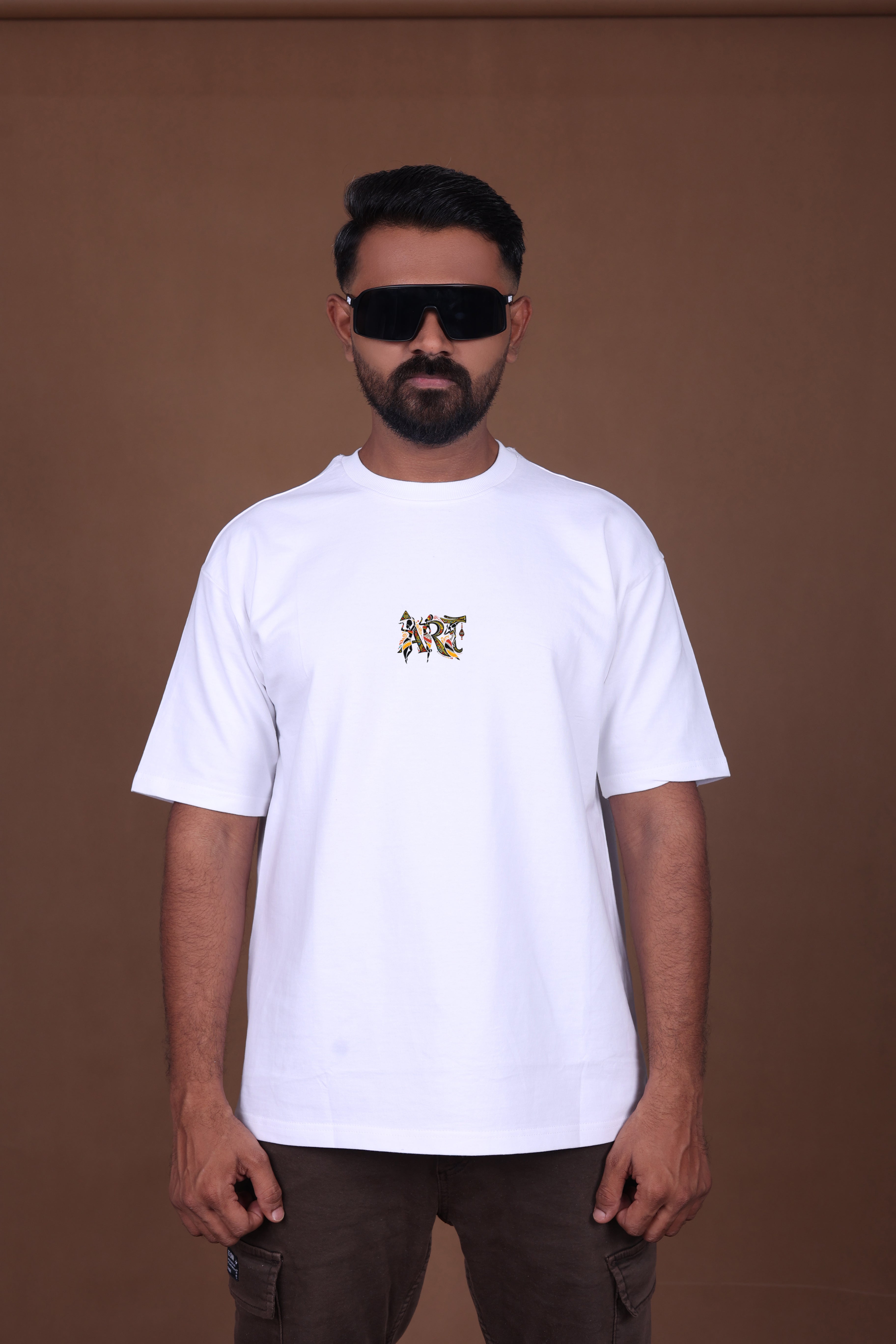 Printed Oversized T-shirt | Tribal Dance Back Print | White T-Shirt