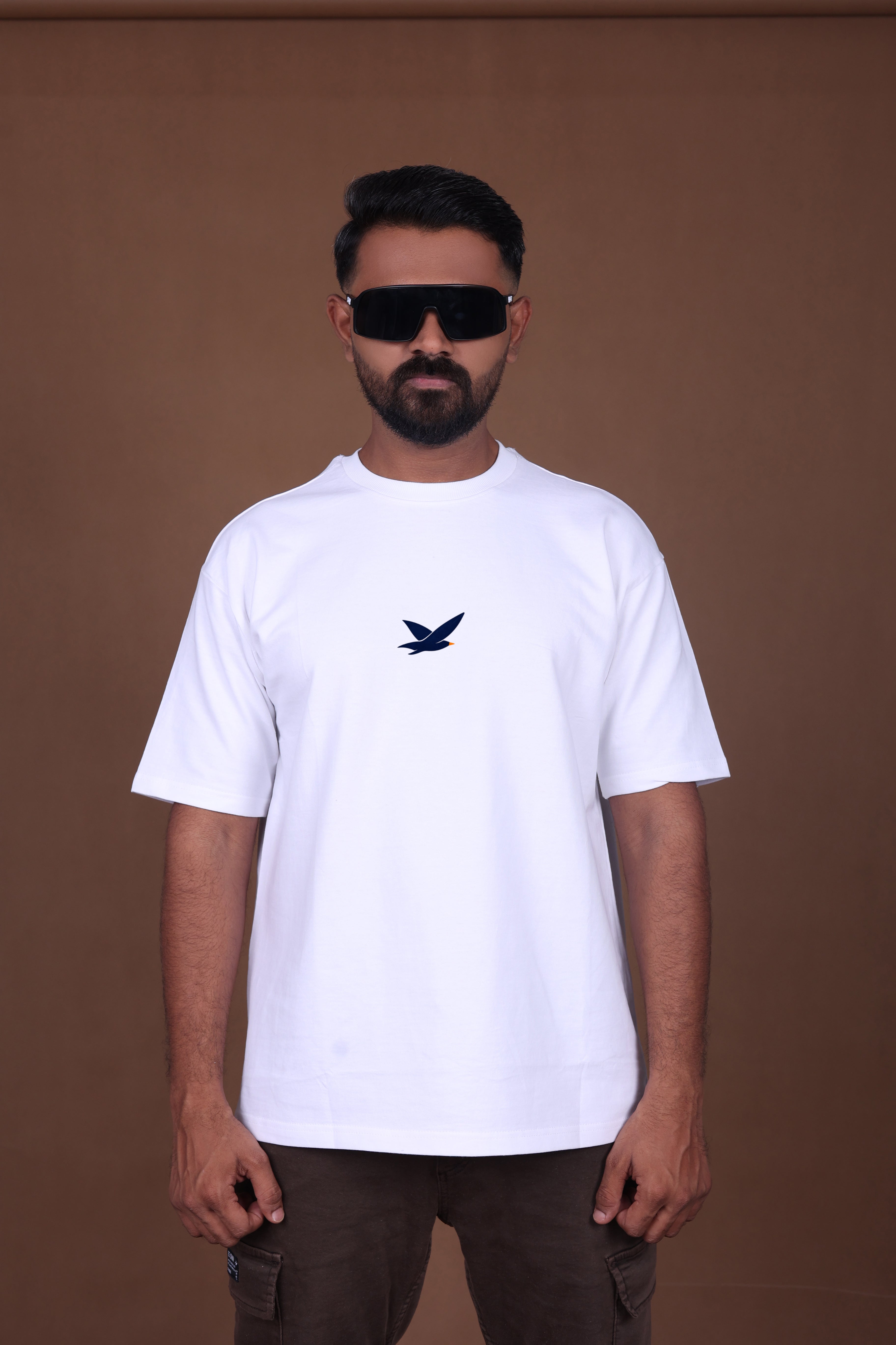 Printed Oversized T-shirt | Freedom Birds Silhouette Back Print | White T-Shirt