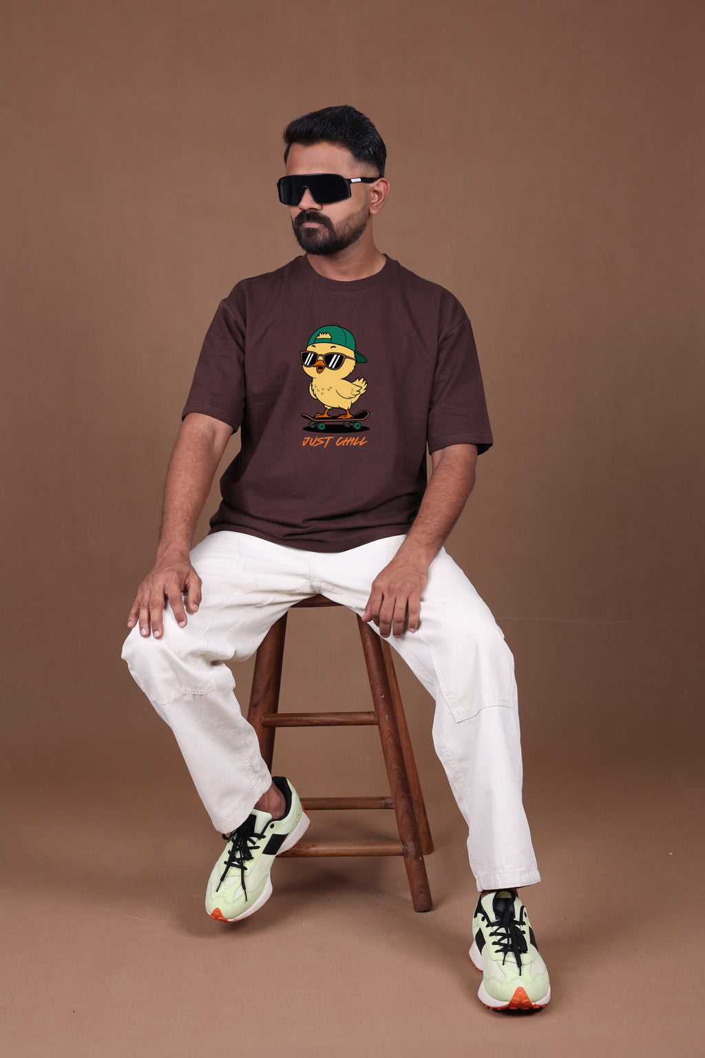 Printed Oversized T-shirt | Cute Chick Graphic Streetwear Casual | Brown T-Shirt