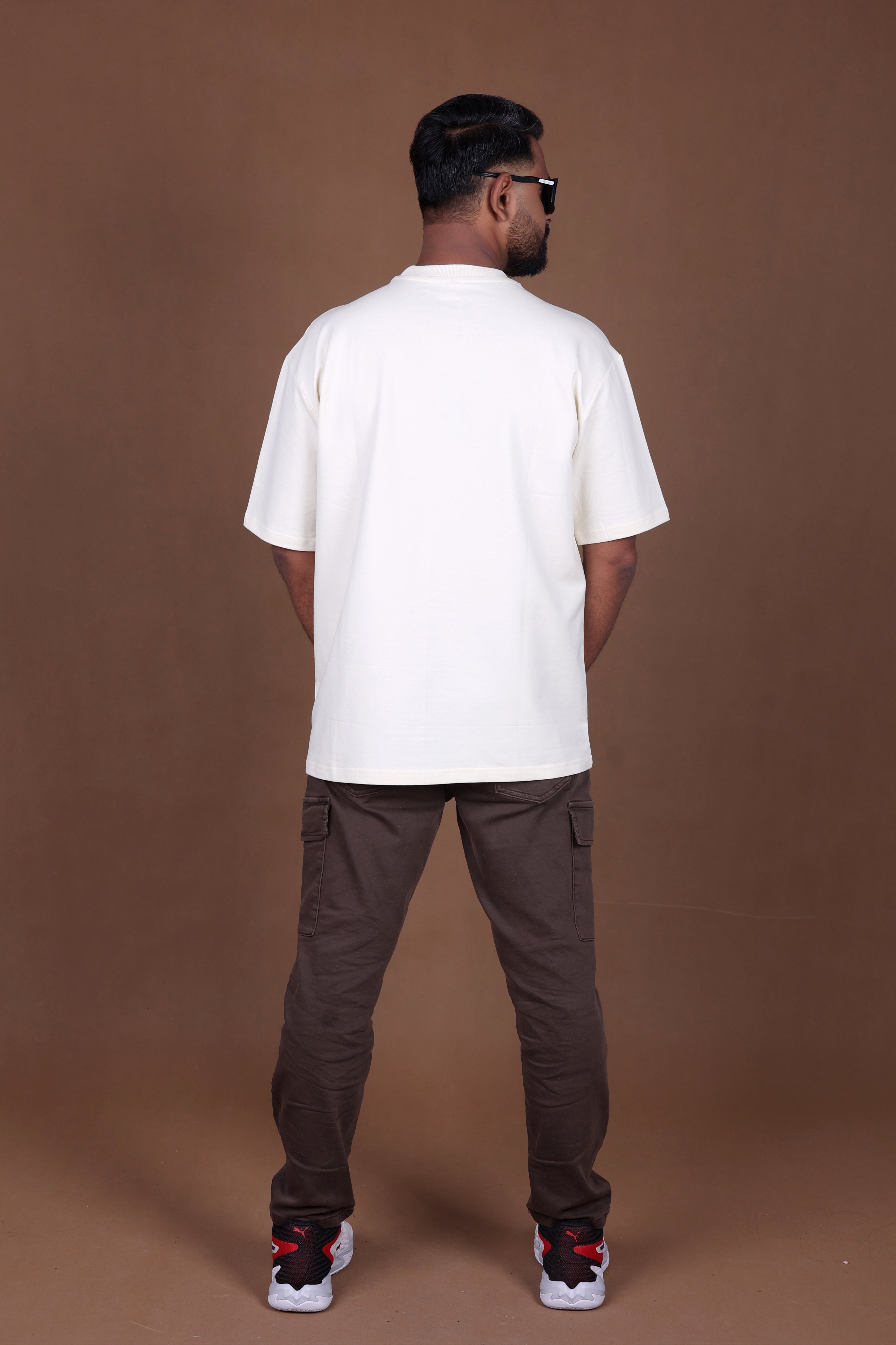 Printed Oversized T-shirt | Trendy Abstract Nature Print Streetwear | Off-White T-Shirt