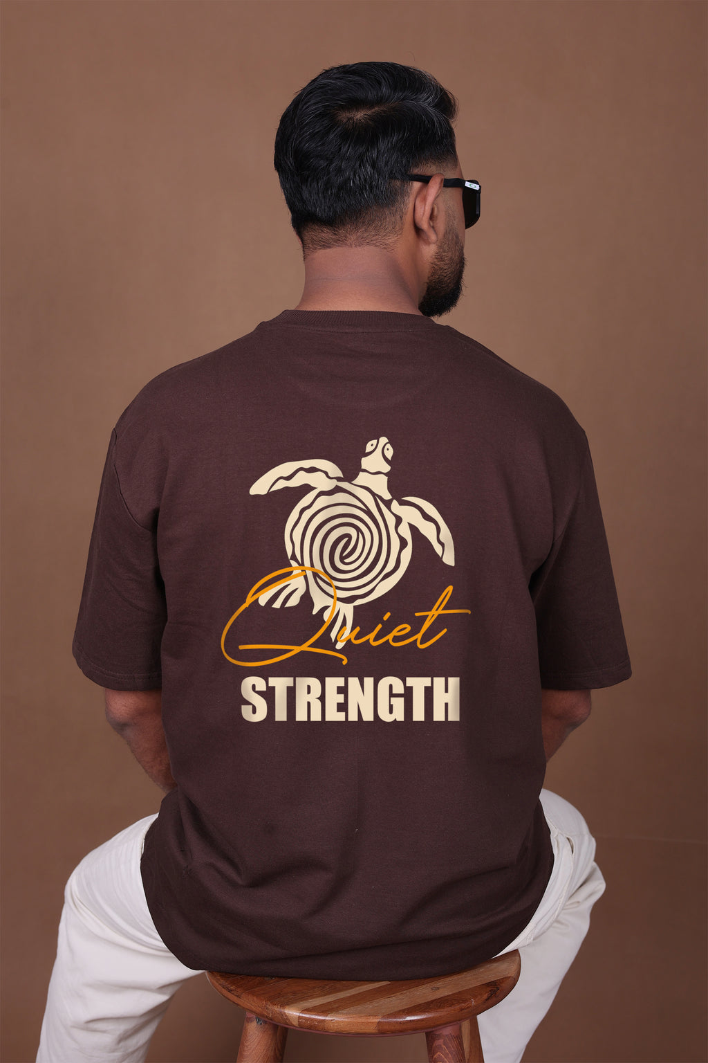 Printed Oversized T-shirt | The Quiet Strength – Turtle Edition| Brown T-Shirt
