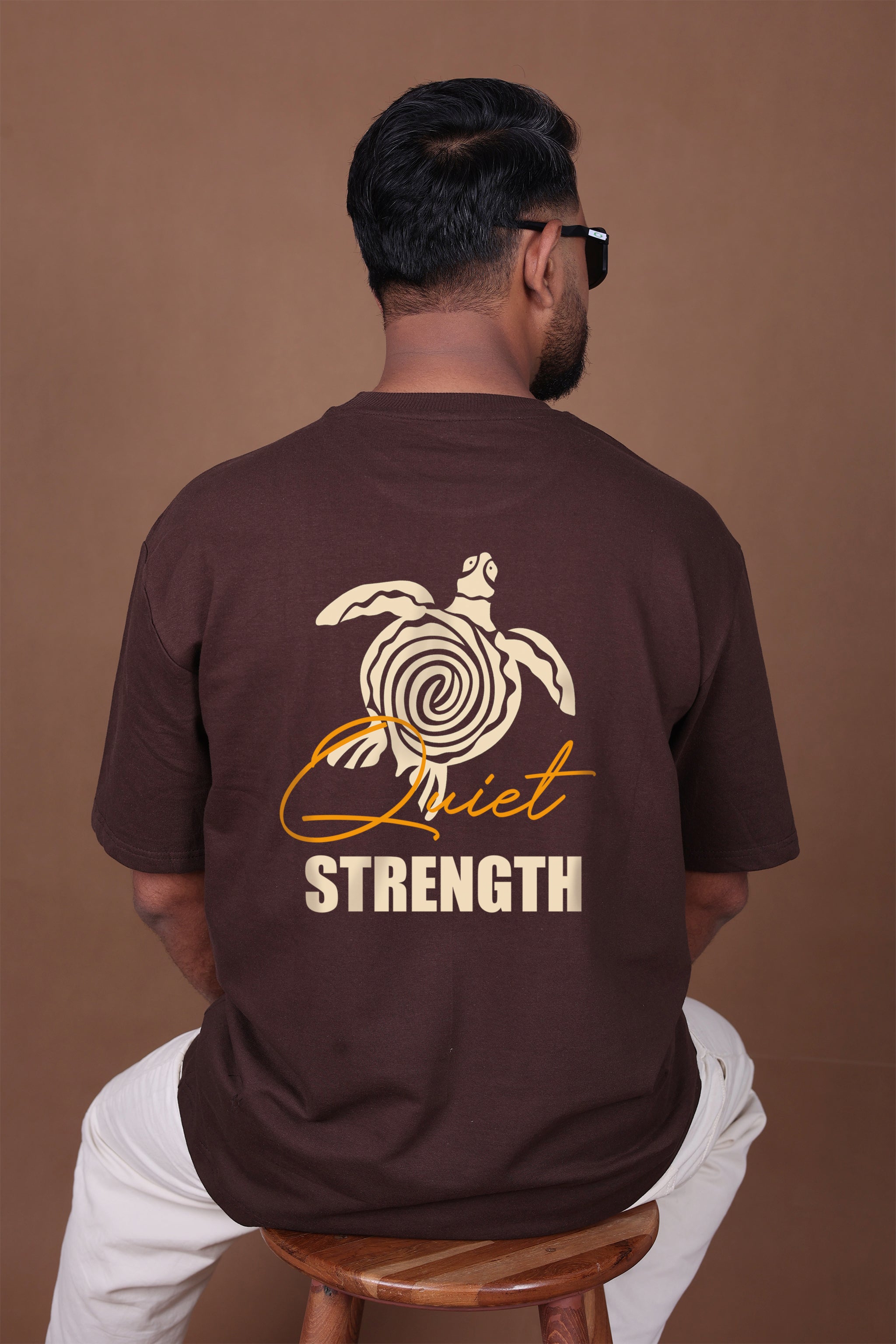 Printed Oversized T-shirt | The Quiet Strength – Turtle Edition| Brown T-Shirt