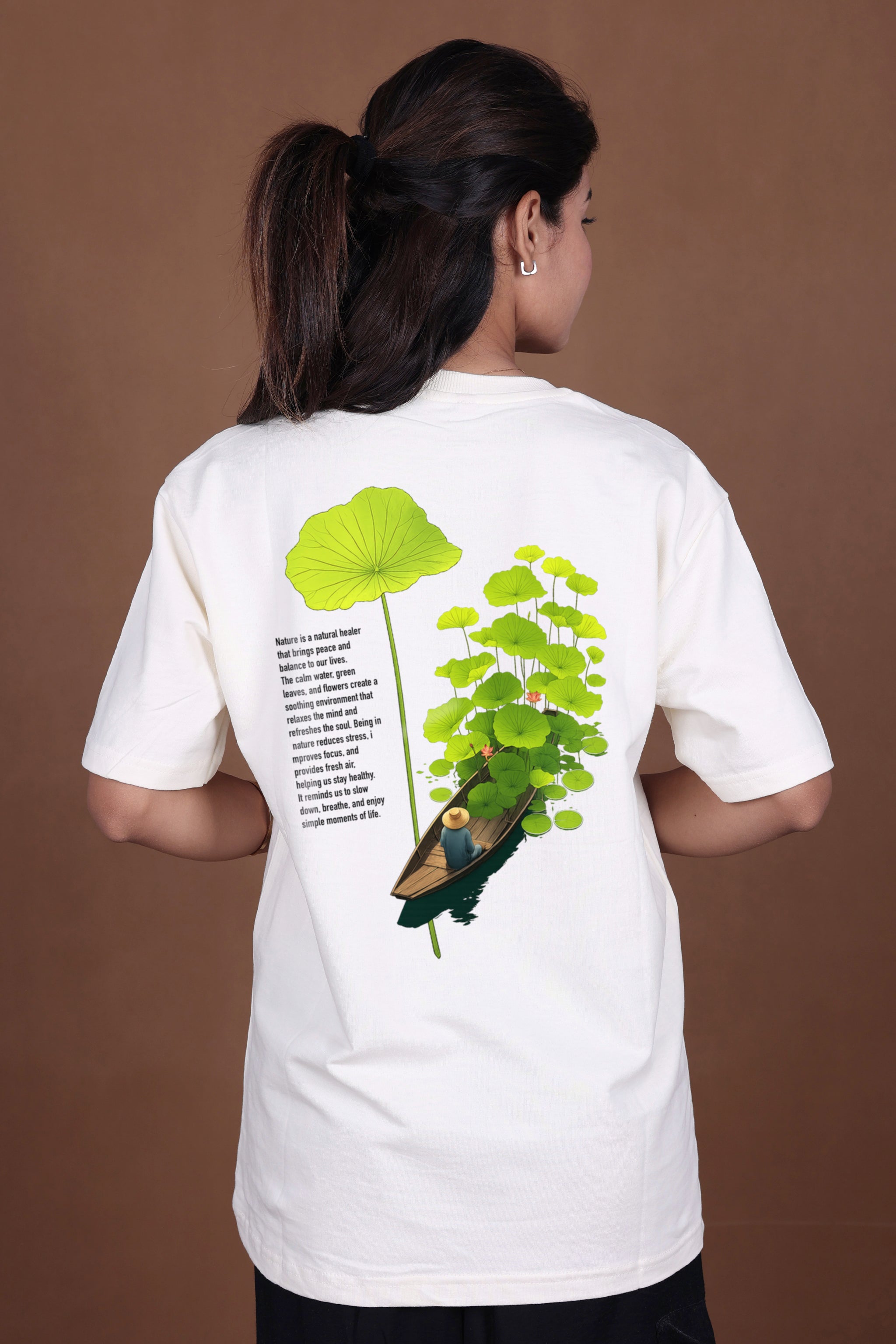 Printed Oversized T-shirt | Eco Soul-Nature Inspired Graphic | Off-White T-Shirt