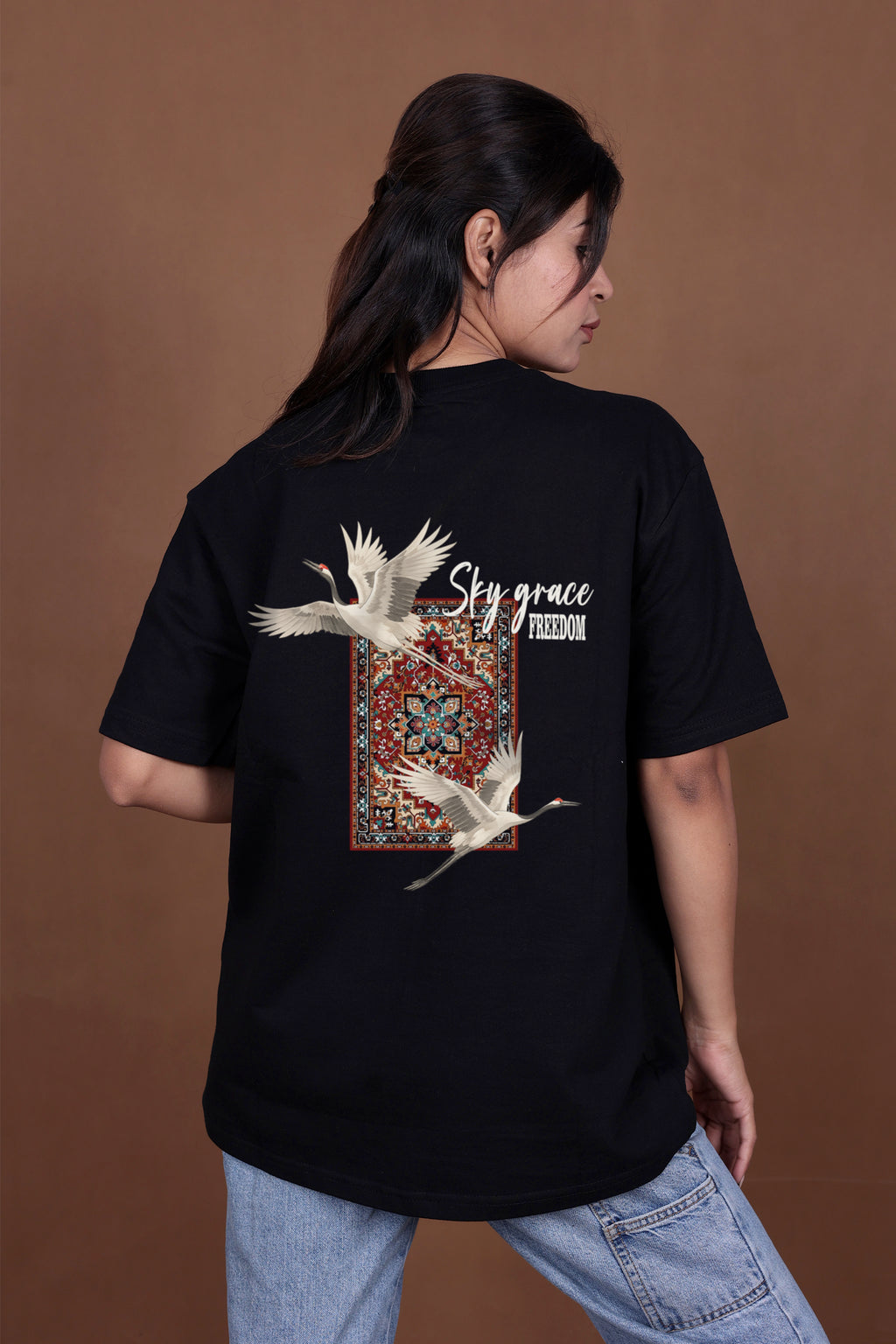 Printed Oversized T-shirt | Fly Your Own Way Graphic | Black T-Shirt