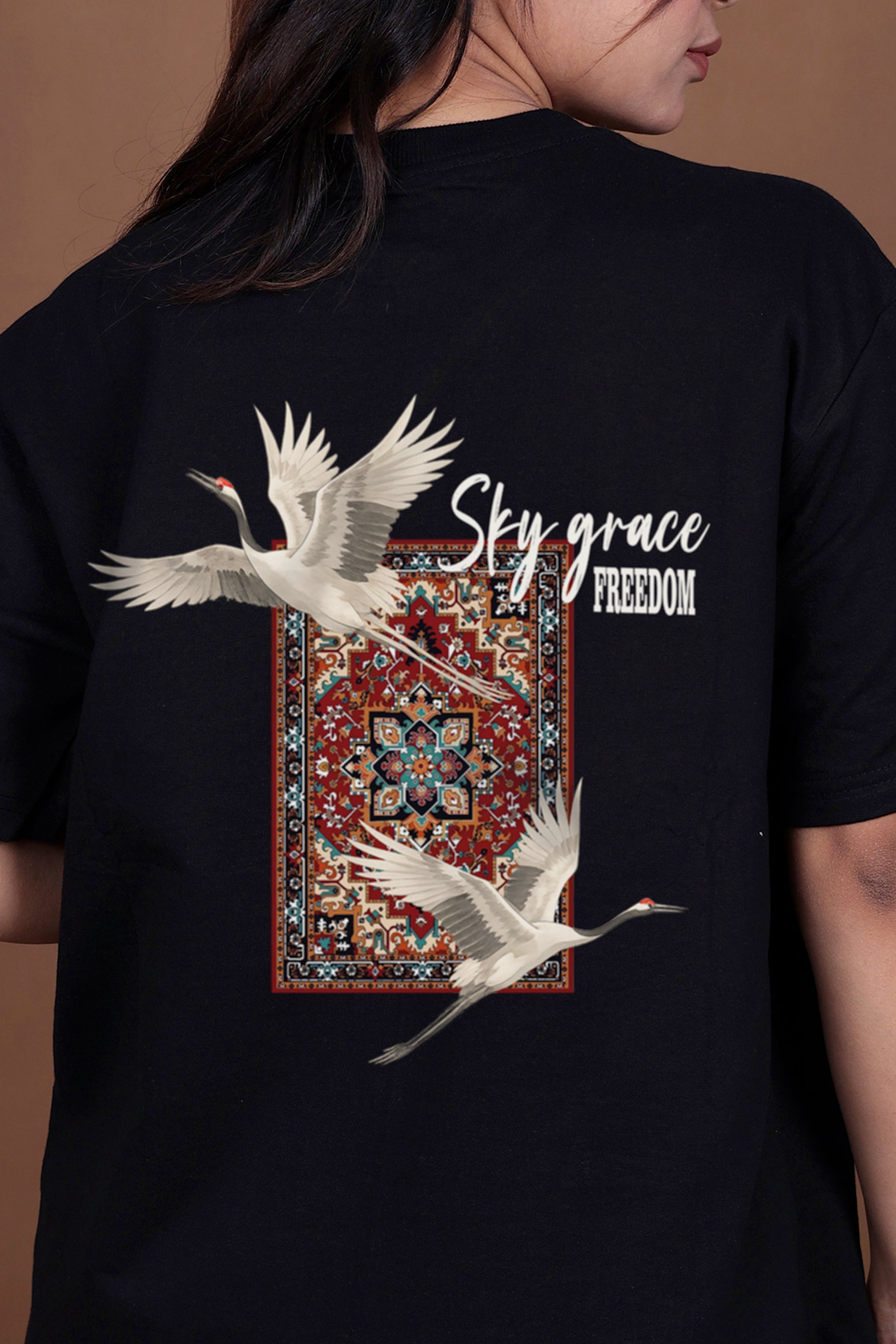 Printed Oversized T-shirt | Fly Your Own Way Graphic | Black T-Shirt