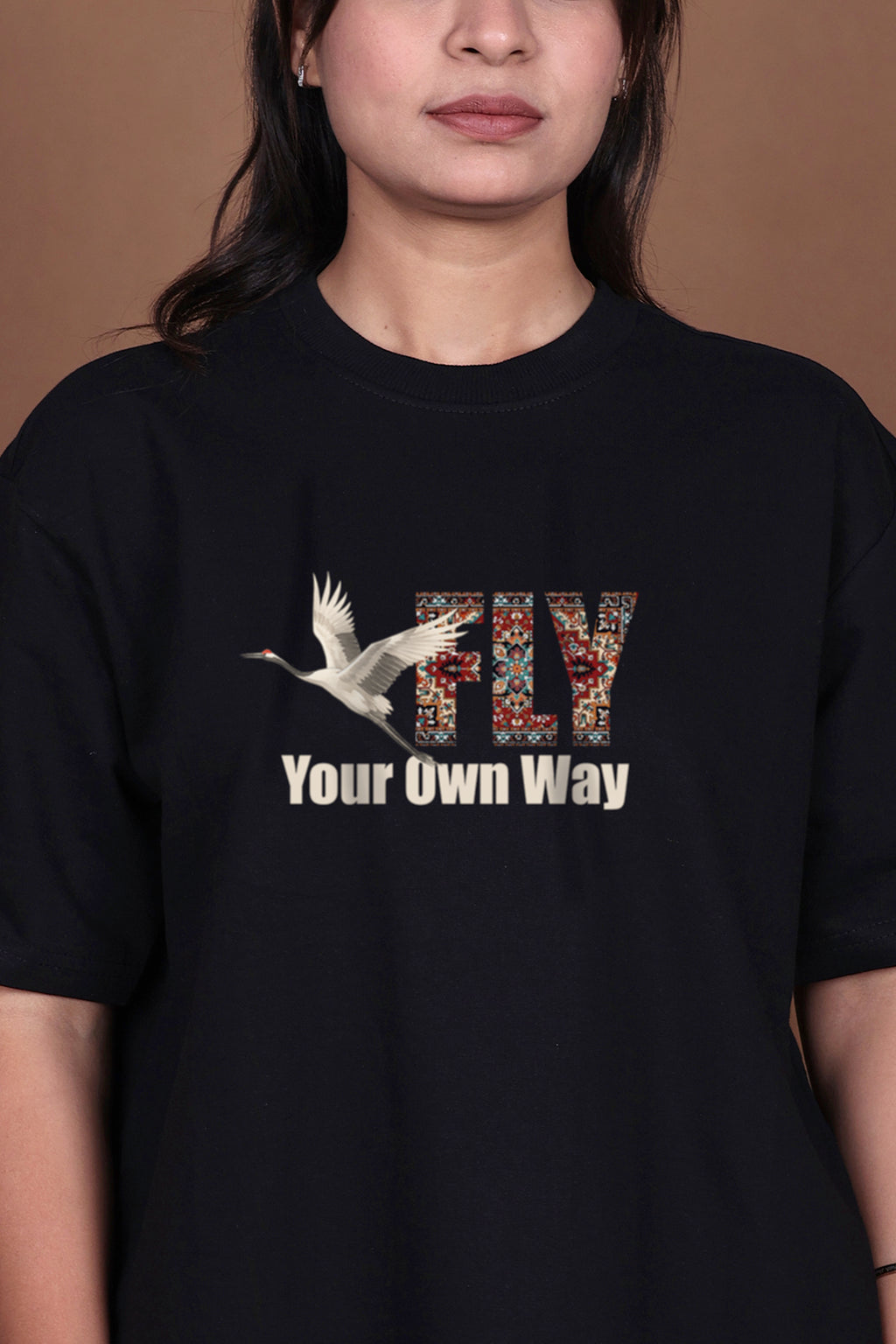 Printed Oversized T-shirt | Fly Your Own Way Graphic | Black T-Shirt