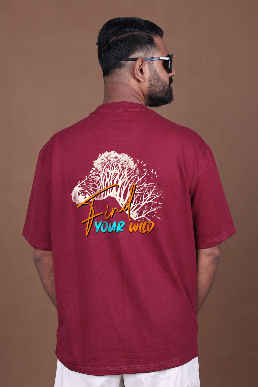 Printed Oversized T-shirt | Find Your Wild | Maroon T-Shirt