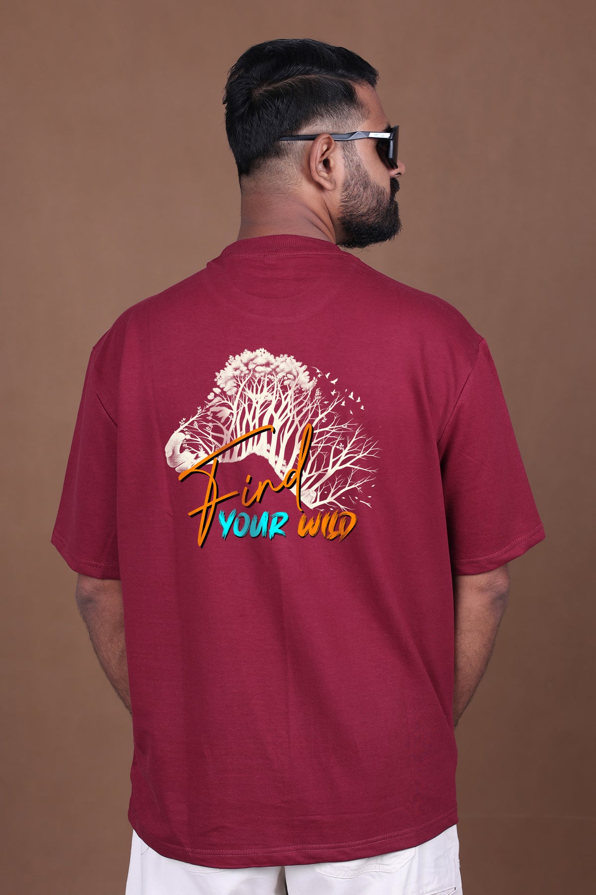 Printed Oversized T-shirt | Find Your Wild | Maroon T-Shirt