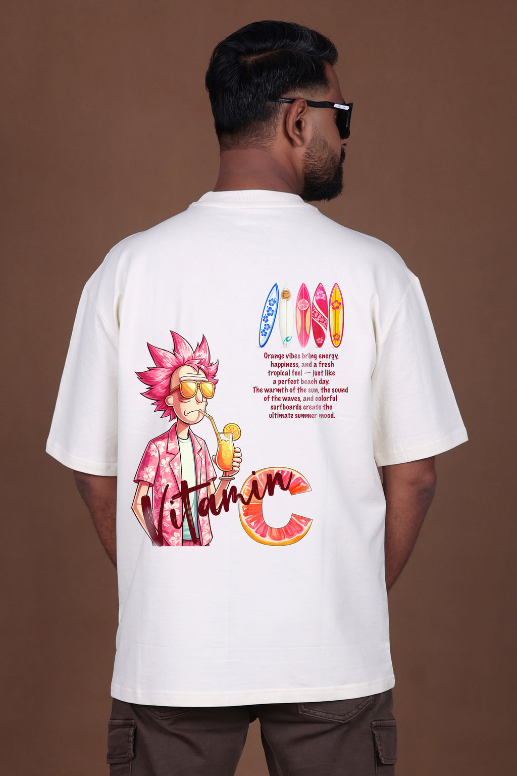Printed Oversized T-shirt | Orange Vibes Anime Graphic | Off-White T-Shirt