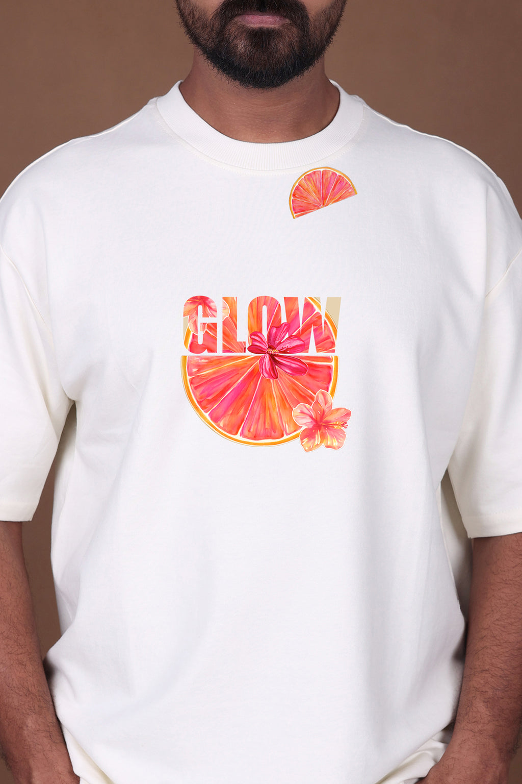 Printed Oversized T-shirt | Orange Vibes Anime Graphic | Off-White T-Shirt