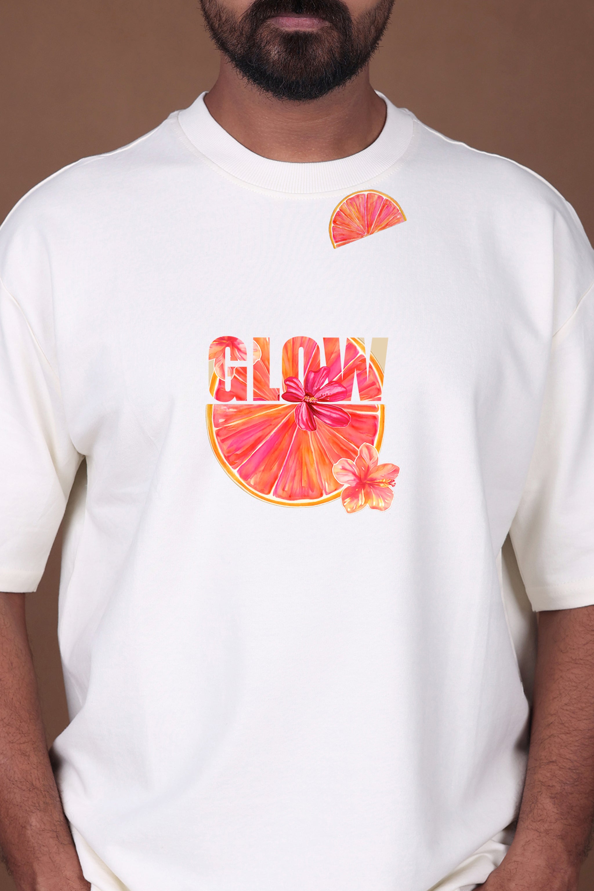 Printed Oversized T-shirt | Orange Vibes Anime Graphic | Off-White T-Shirt