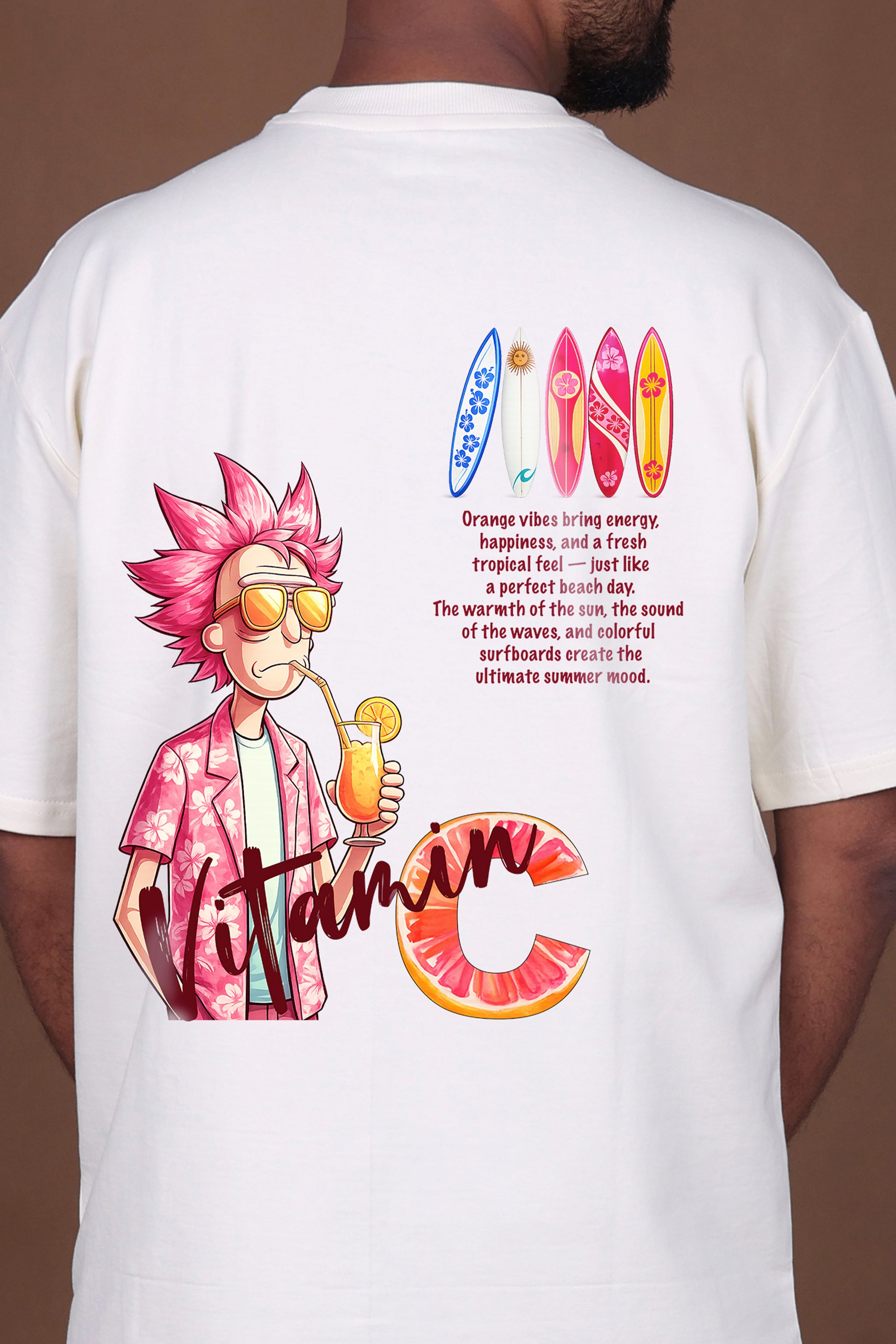 Printed Oversized T-shirt | Orange Vibes Anime Graphic | Off-White T-Shirt