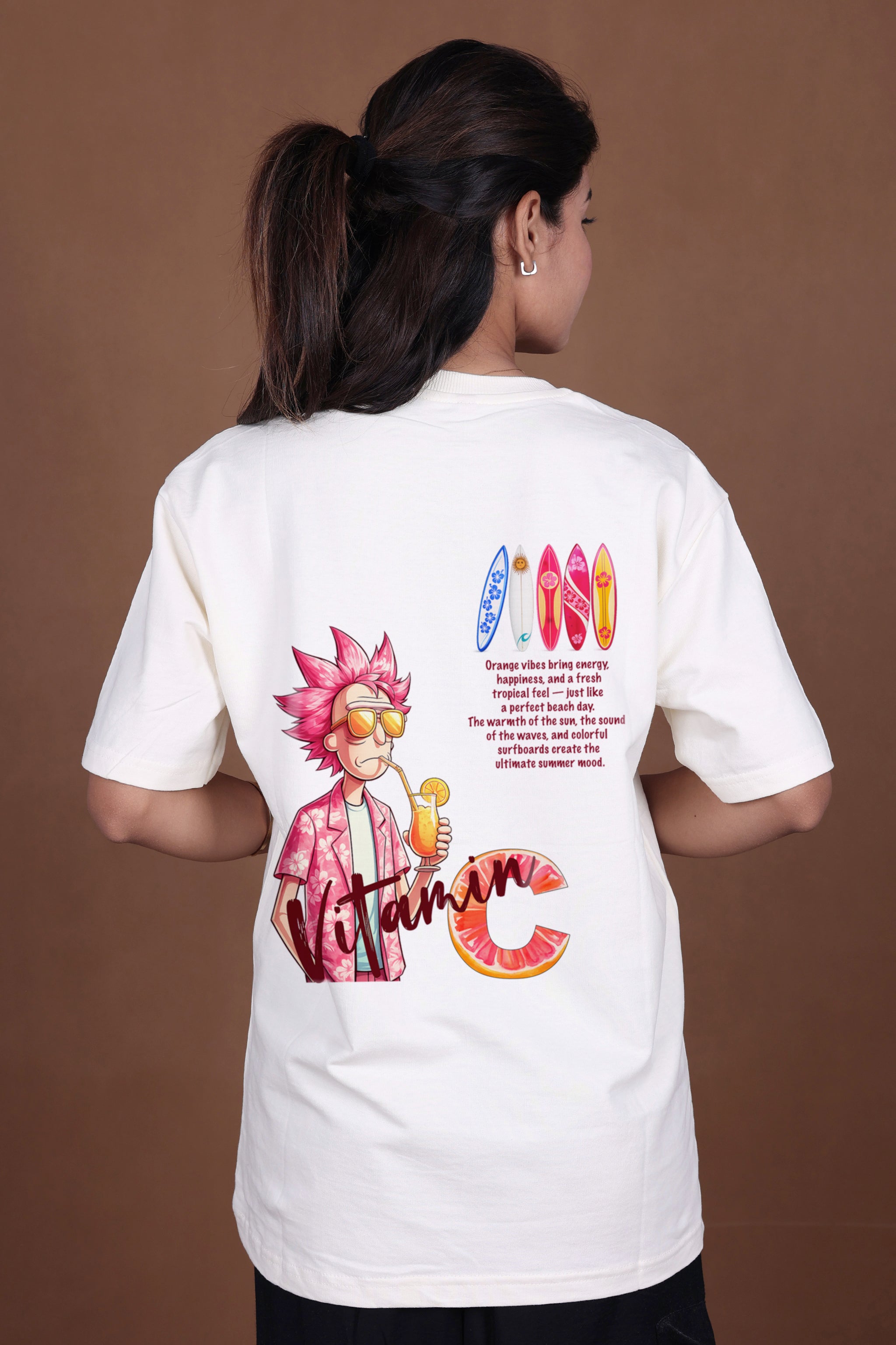 Printed Oversized T-shirt | Orange Vibes Anime Graphic | Off-White T-Shirt