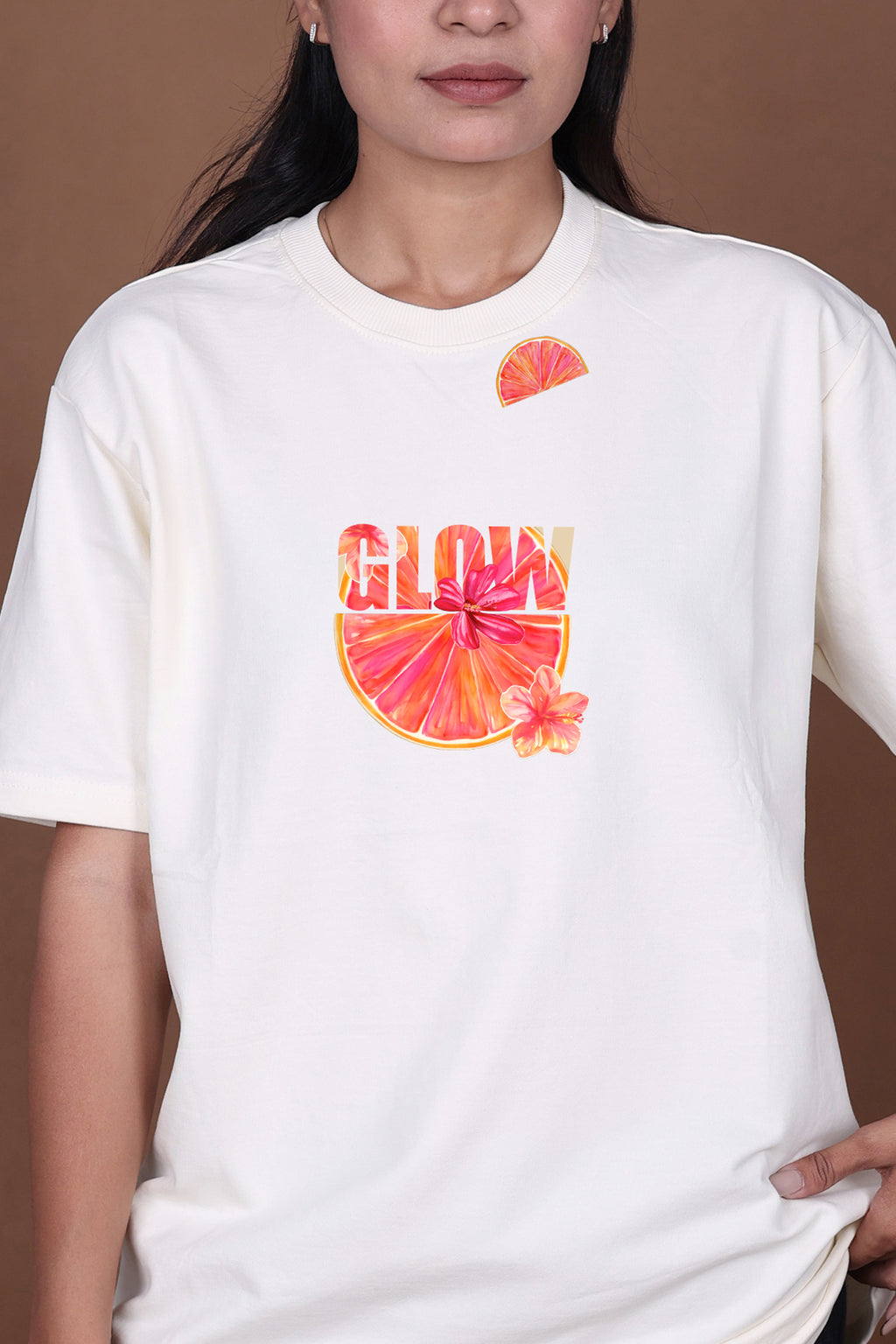 Printed Oversized T-shirt | Orange Vibes Anime Graphic | Off-White T-Shirt