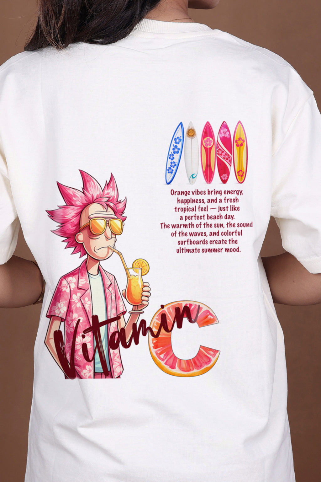 Printed Oversized T-shirt | Orange Vibes Anime Graphic | Off-White T-Shirt