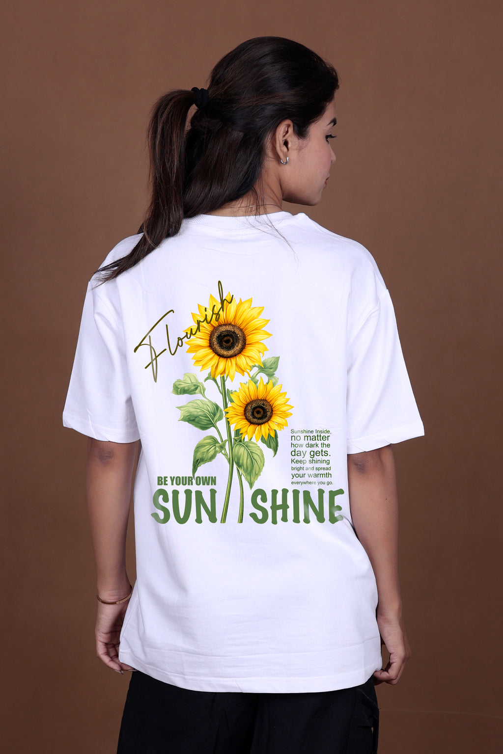 Printed Oversized T-shirt | Sunflower – “Keep Growing” | White T-Shirt