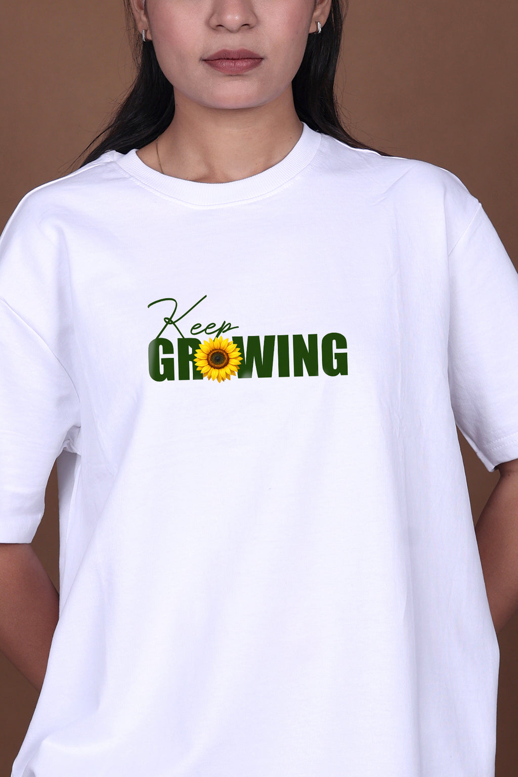 Printed Oversized T-shirt | Sunflower – “Keep Growing” | White T-Shirt
