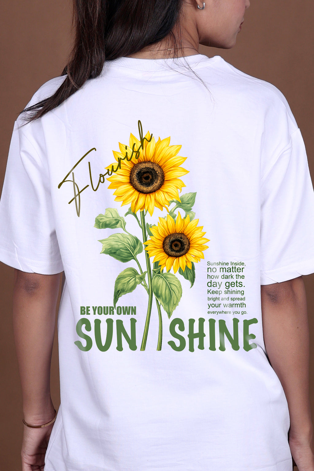 Printed Oversized T-shirt | Sunflower – “Keep Growing” | White T-Shirt