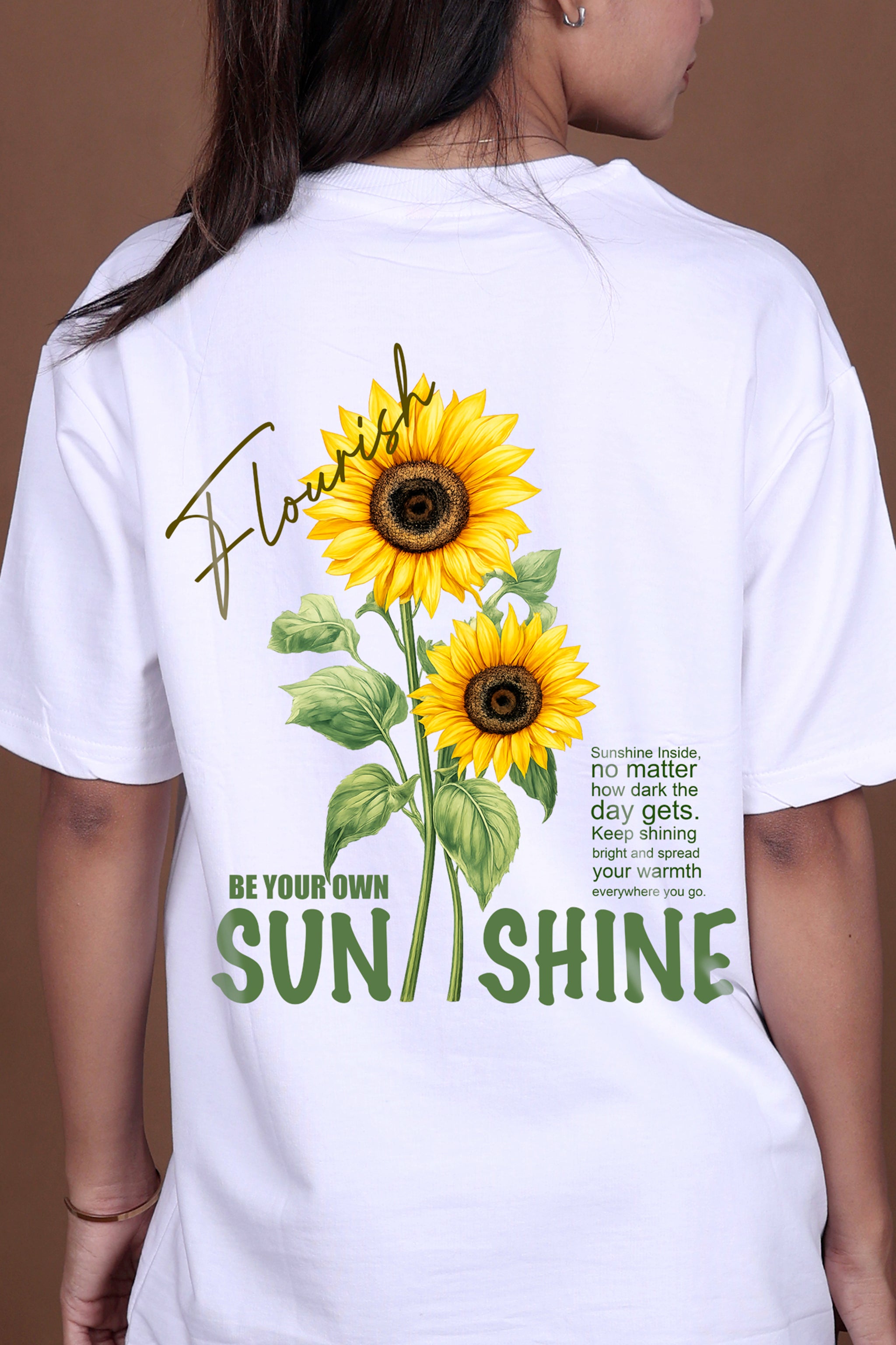 Printed Oversized T-shirt | Sunflower – “Keep Growing” | White T-Shirt