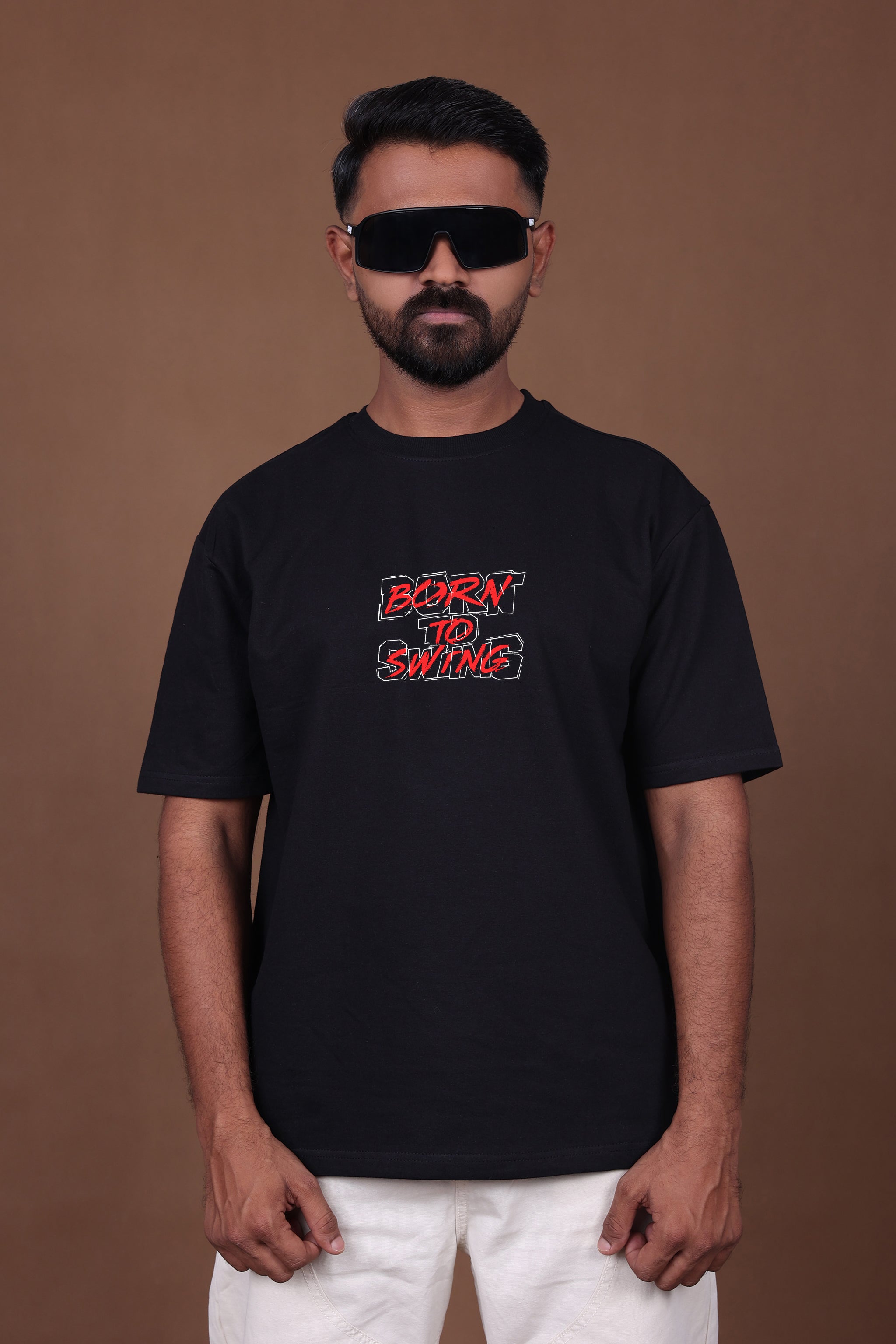 Printed Oversized T-shirt | Born To Swing – Spider Graphic | Black T-Shirt