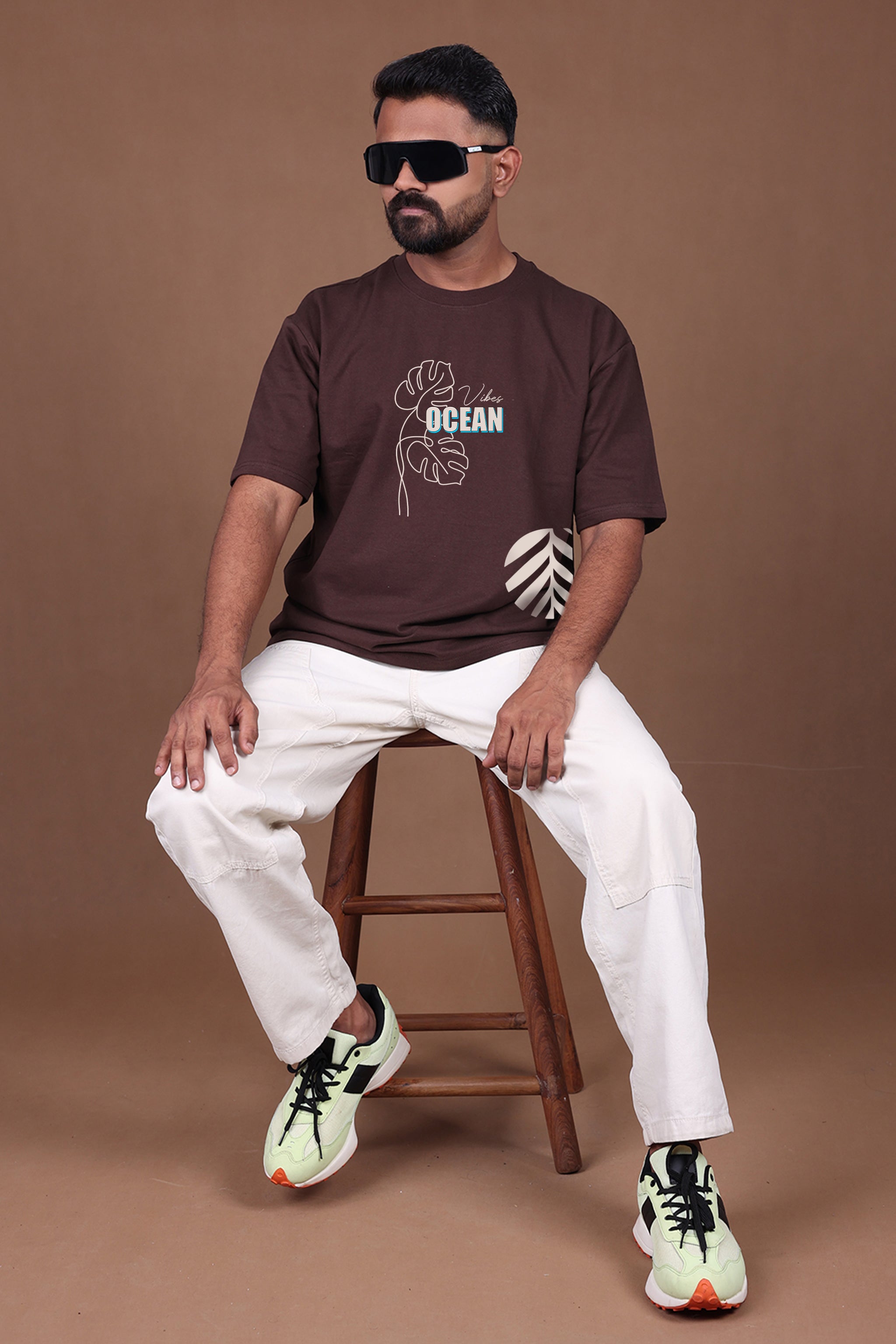Printed Oversized T-shirt | Ocean Vibes Aesthetic | Brown T-Shirt