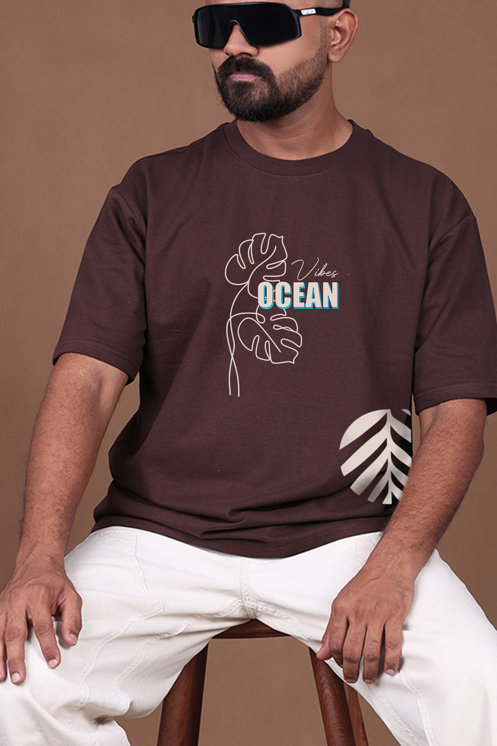 Printed Oversized T-shirt | Ocean Vibes Aesthetic | Brown T-Shirt