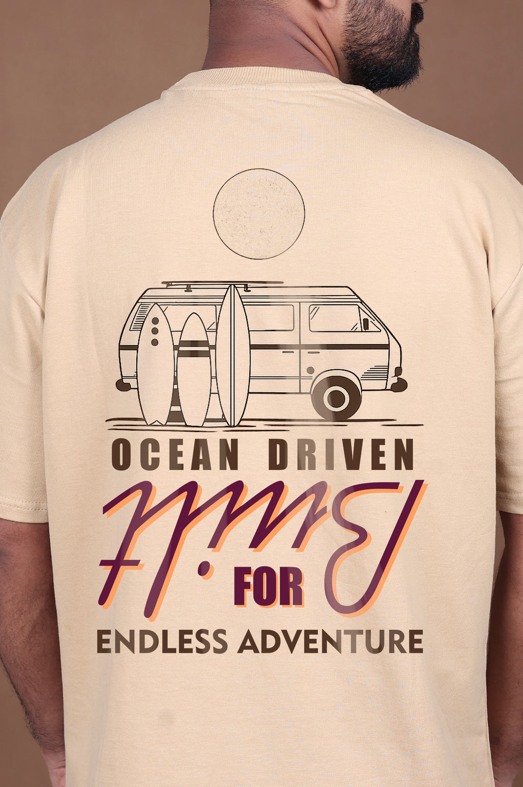 Printed Oversized T-shirt | Ocean Driven – Surf Dreams | Biege T-Shirt