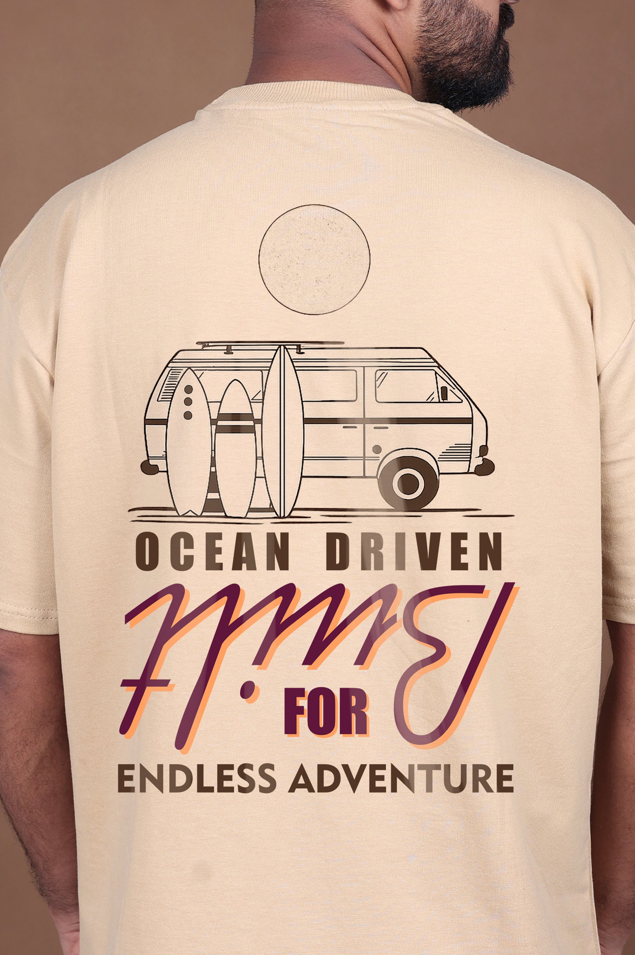 Printed Oversized T-shirt | Ocean Driven – Surf Dreams | Biege T-Shirt