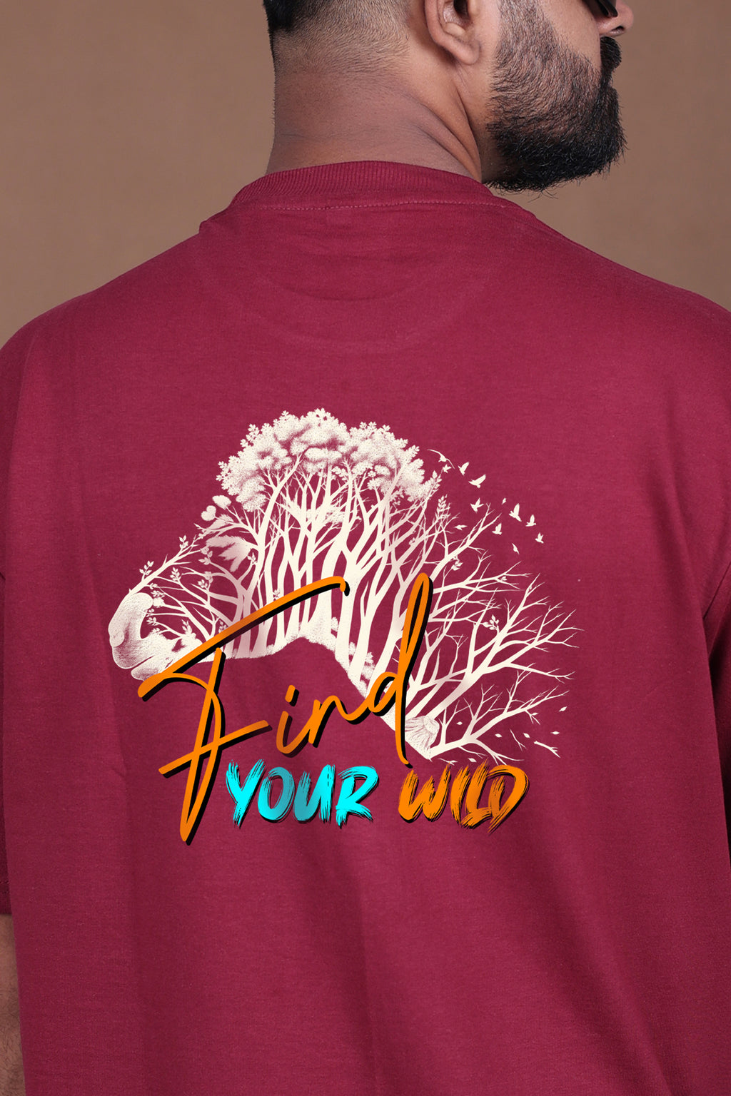 Printed Oversized T-shirt | Find Your Wild | Maroon T-Shirt