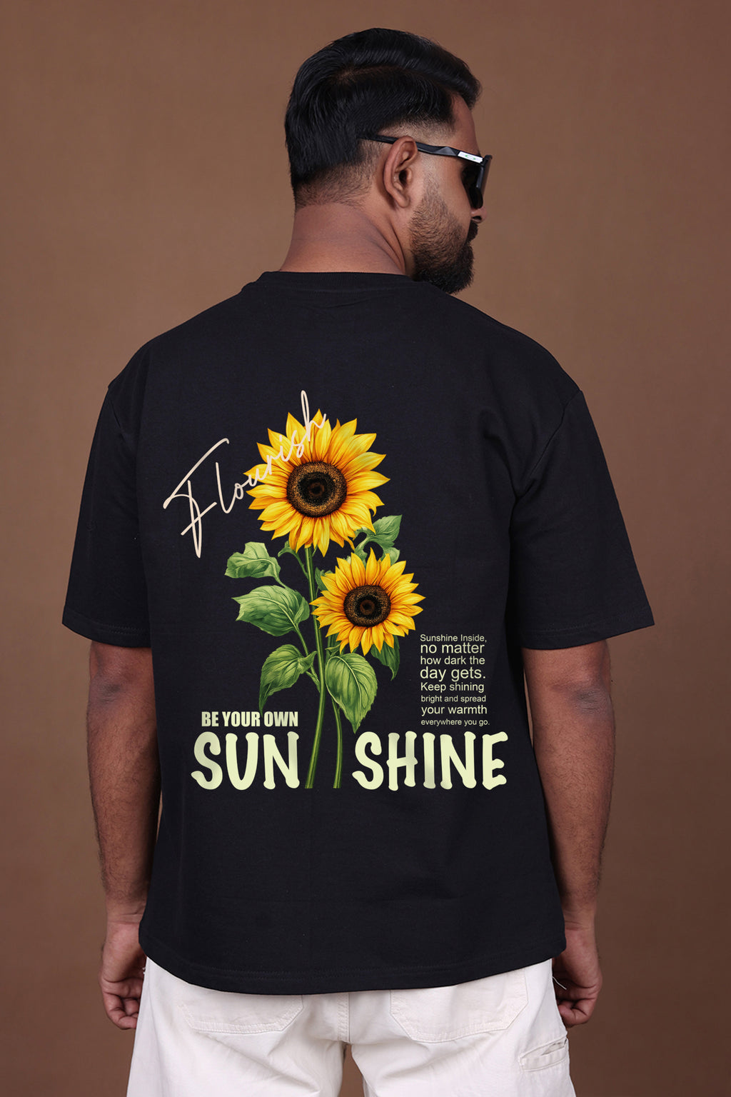 Printed Oversized T-shirt | Sunflower – “Keep Growing” | Black T-Shirt