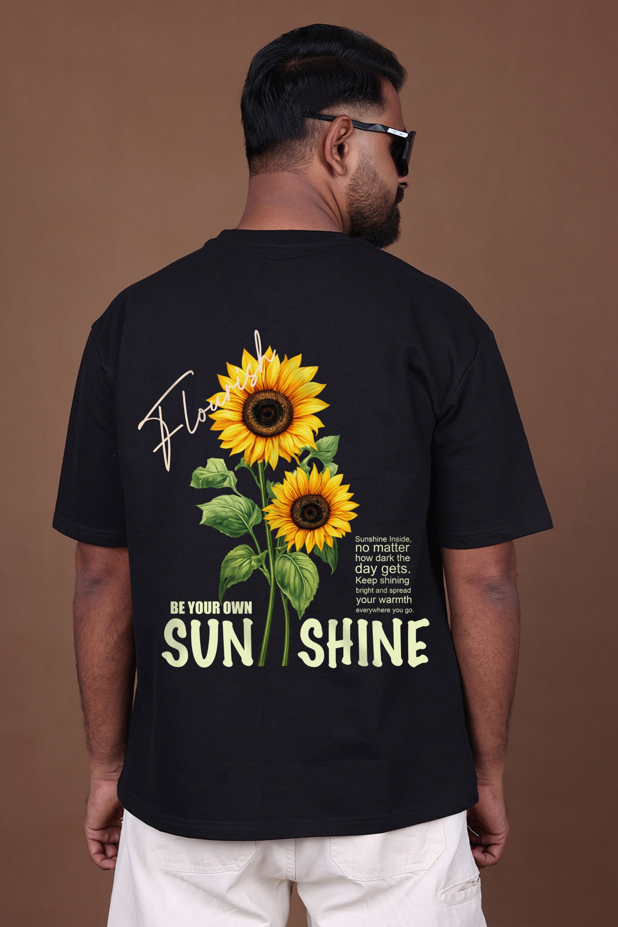 Printed Oversized T-shirt | Sunflower – “Keep Growing” | Black T-Shirt