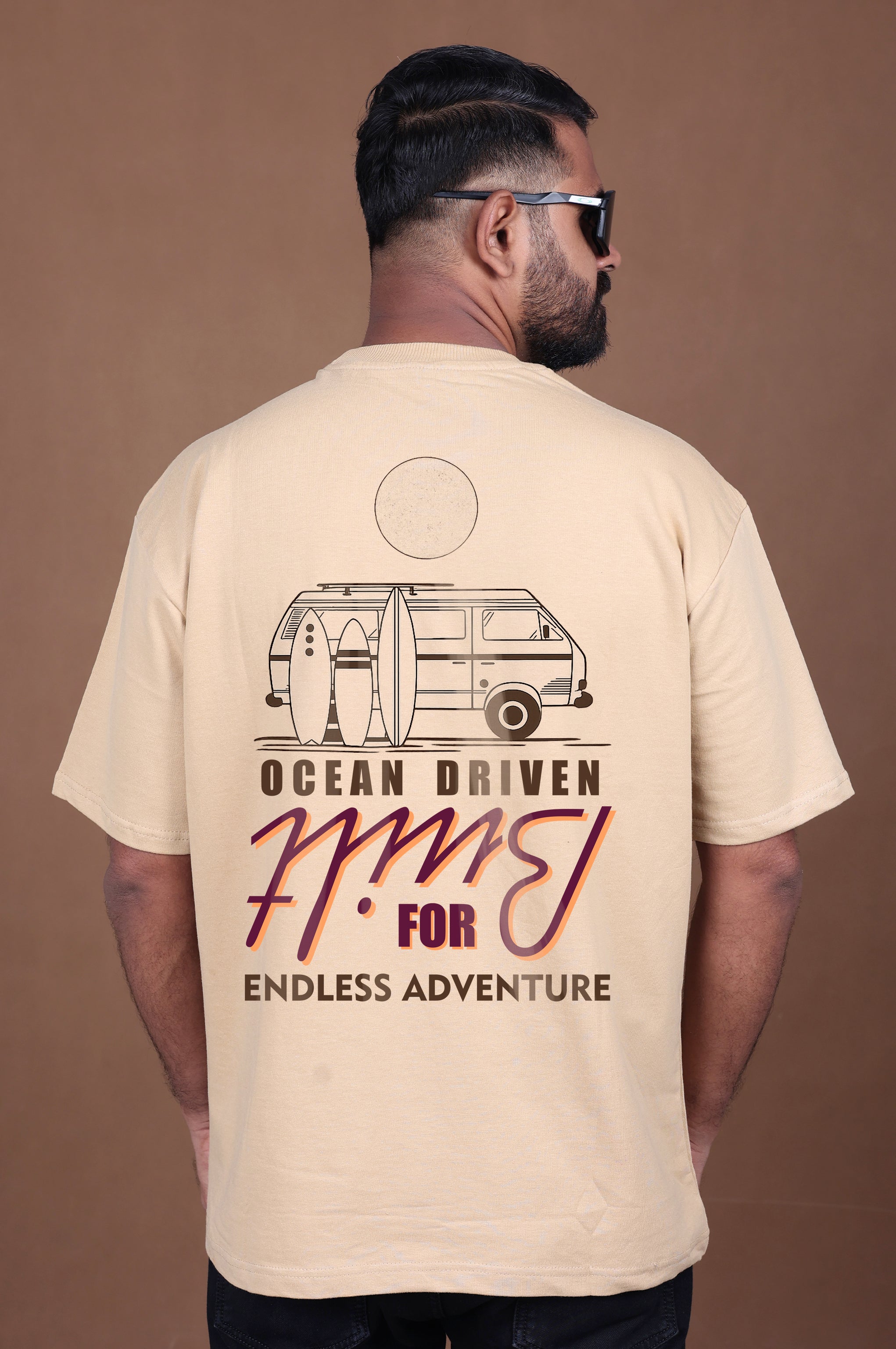 Printed Oversized T-shirt | Ocean Driven – Surf Dreams | Biege T-Shirt