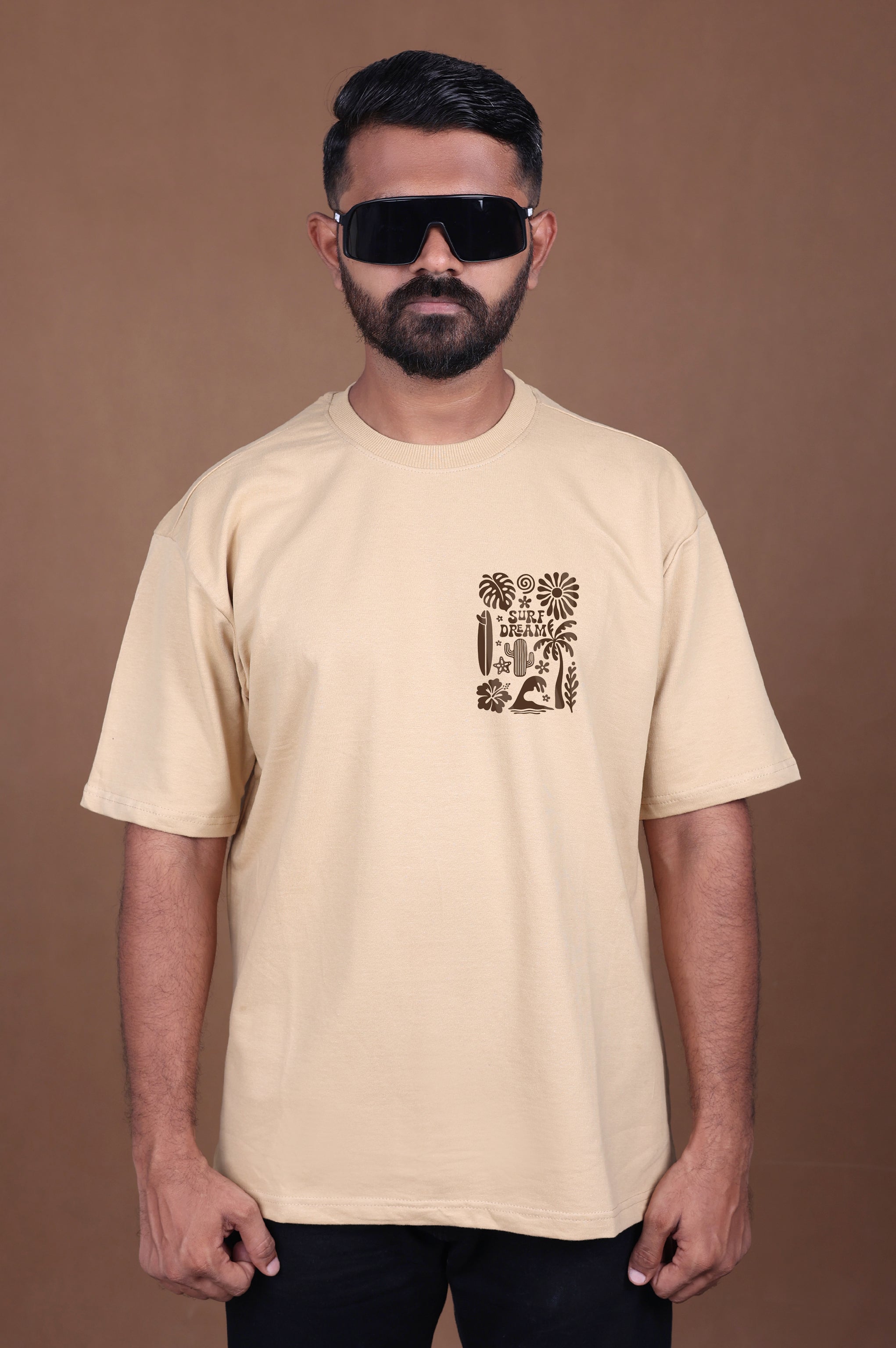 Printed Oversized T-shirt | Ocean Driven – Surf Dreams | Biege T-Shirt