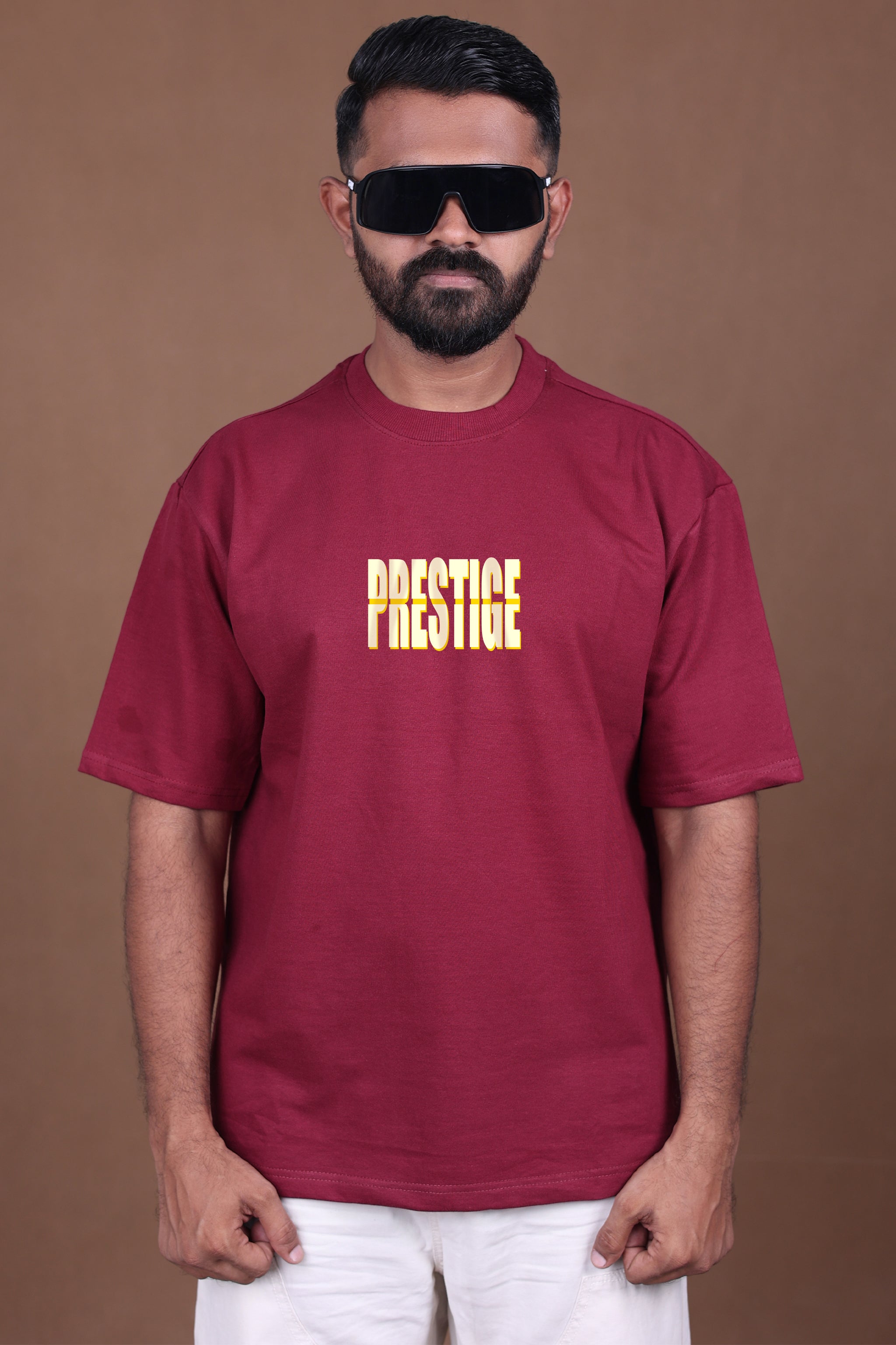 Printed Oversized T-shirt | Prestige Butterfly & Sunflower | Maroon T-Shirt