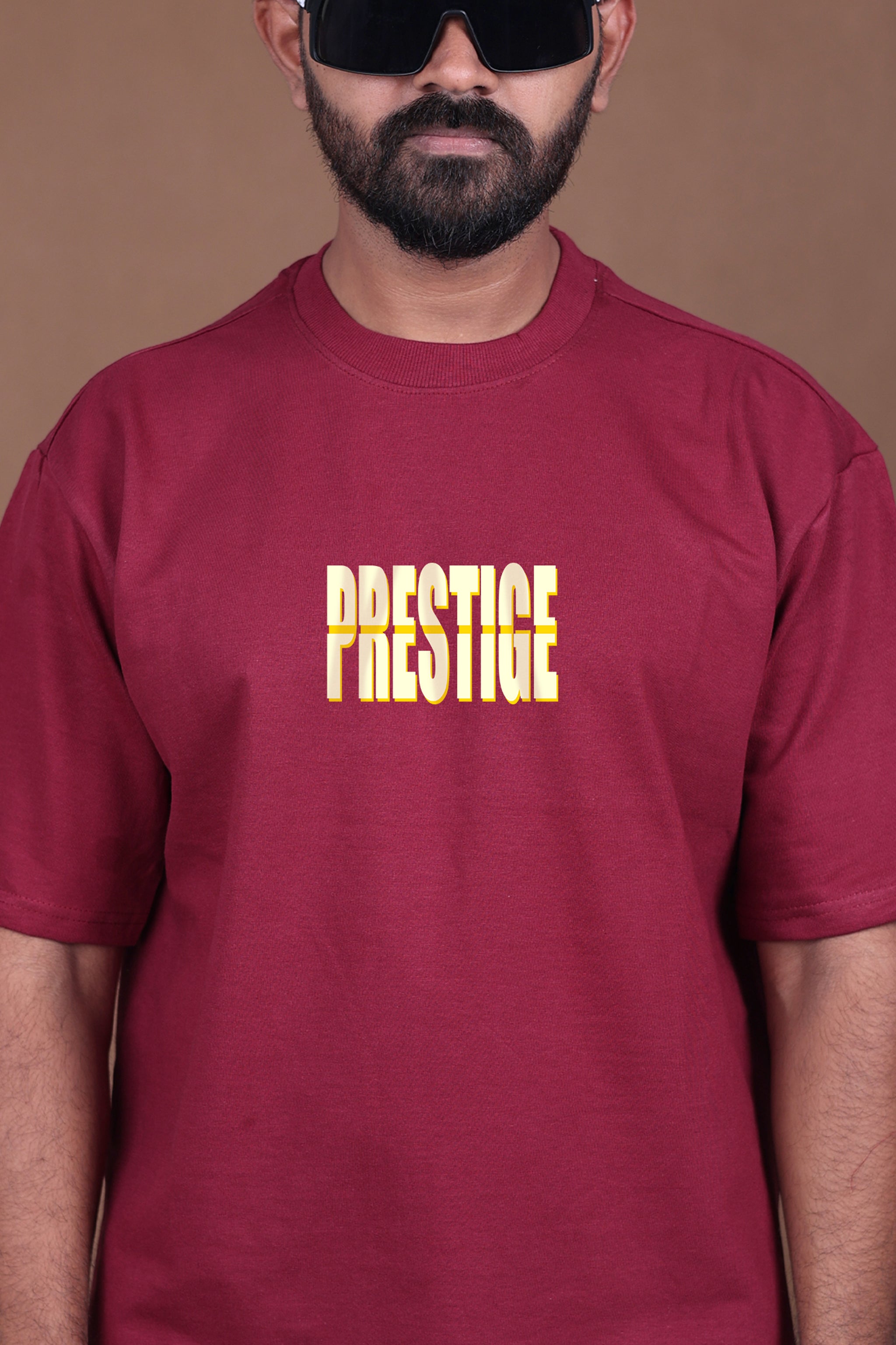 Printed Oversized T-shirt | Prestige Butterfly & Sunflower | Maroon T-Shirt